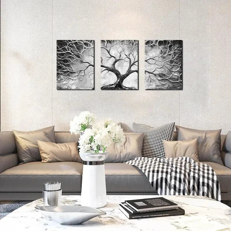 3-Piece Modern Black and White Metal Wall Art Prints - Ready to Hang Home Decor for Living Room, Bedroom & Office