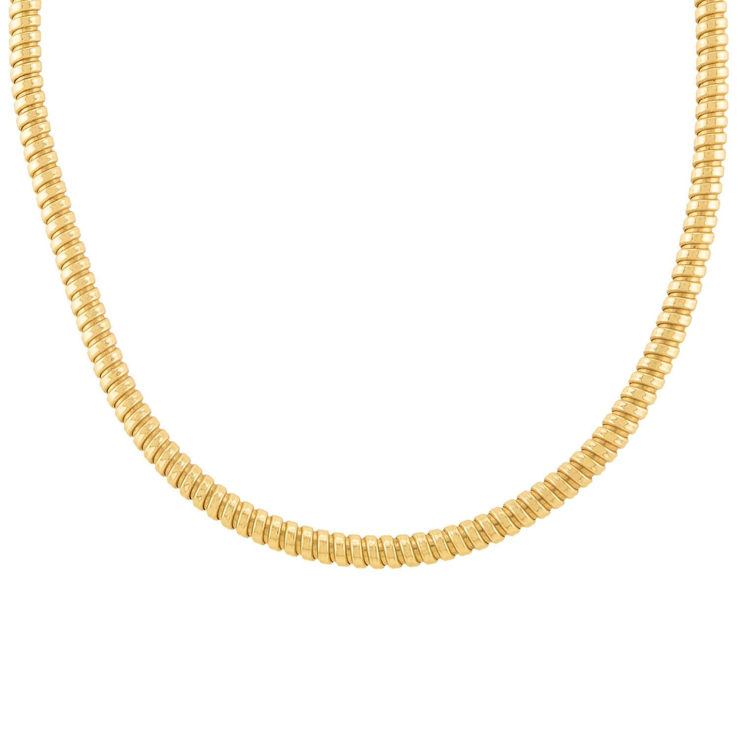 Vintage Italian 14k Gold Gas Pipe Chain Necklace 16 Inch - Perfect for Women's Everyday Wear, Layering & Gift Giving