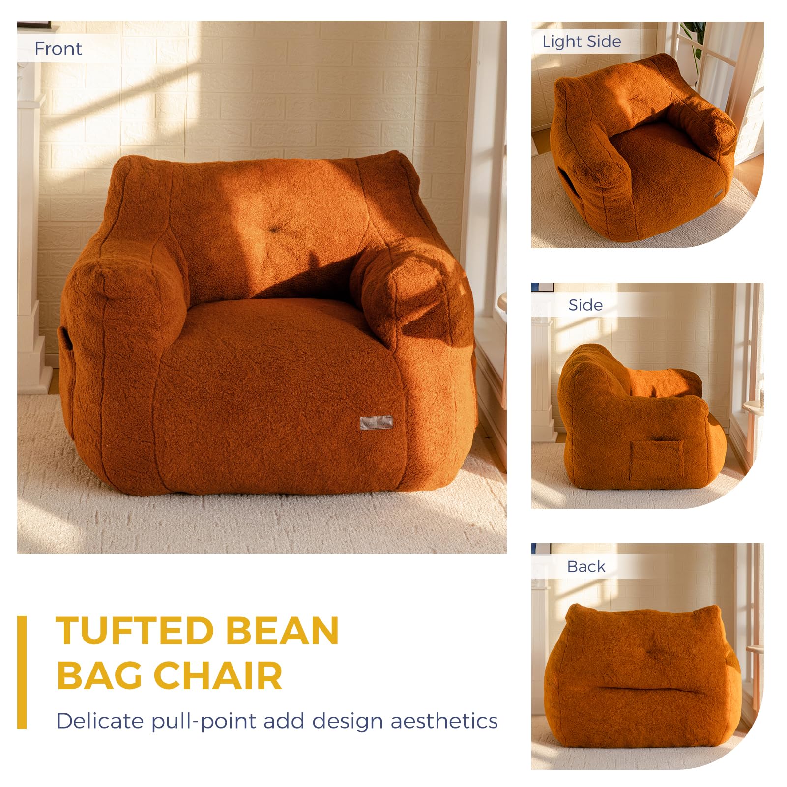 MAXYOYO Tufted Bean Bag Chair with Boucle Fabric - Ultra Soft Comfy Lazy Sofa with Premium Filler for Adults & Teens - Perfect for Living Room, Bedroom, Dorm or Game Room Relaxation