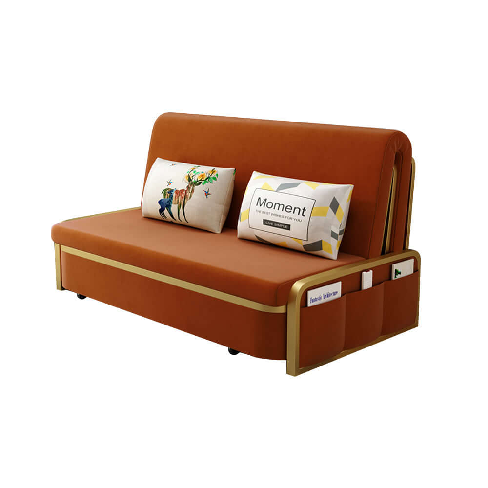 Modern Convertible Sofa Bed with Storage - Velvet Upholstery in Deep Gray & Gold - Perfect for Small Spaces, Guest Rooms & Apartments