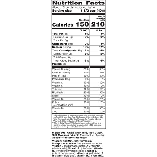Gluten Free Rice Chex Breakfast Cereal - 18 oz Family Size Box for Homemade Chex Mix - Perfect for Morning Meals, Snacks & Party Mixes