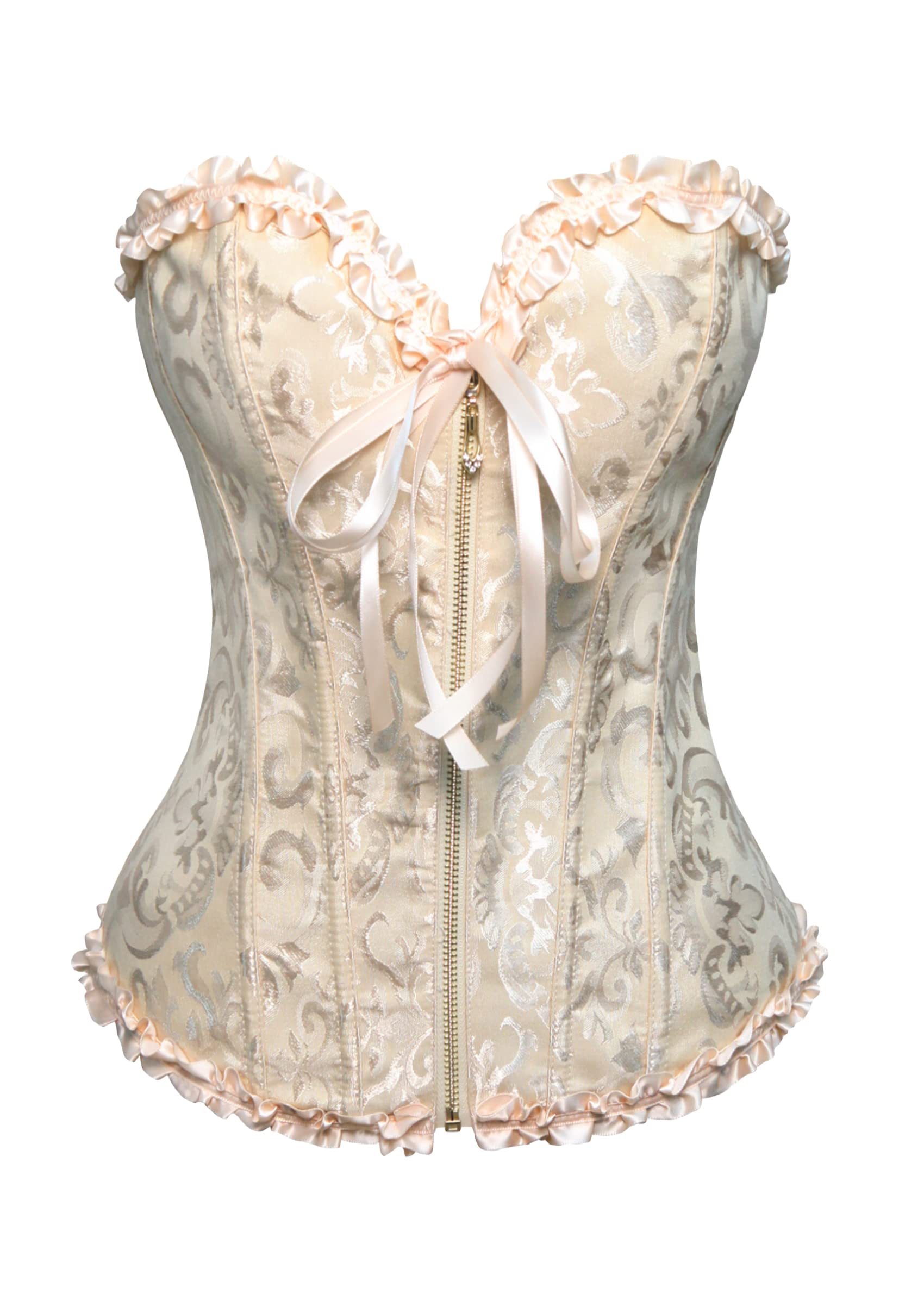YMING Women's Plus Size Lace-Up Overbust Corset Top with Boned Structure & Zipper Closure - Shapewear for Wedding, Burlesque, Cosplay & Vintage Fashion