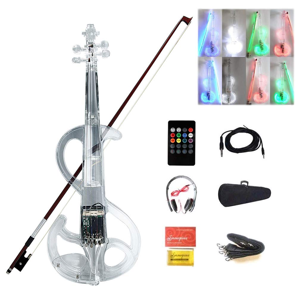 4/4 Size Beginner Electronic Violin with Bluetooth, LED Lights, Transparent Acrylic Body - Full Set Includes Case, Headphones, Bow & Remote Control - Perfect for Practice, Performances & Stage Shows