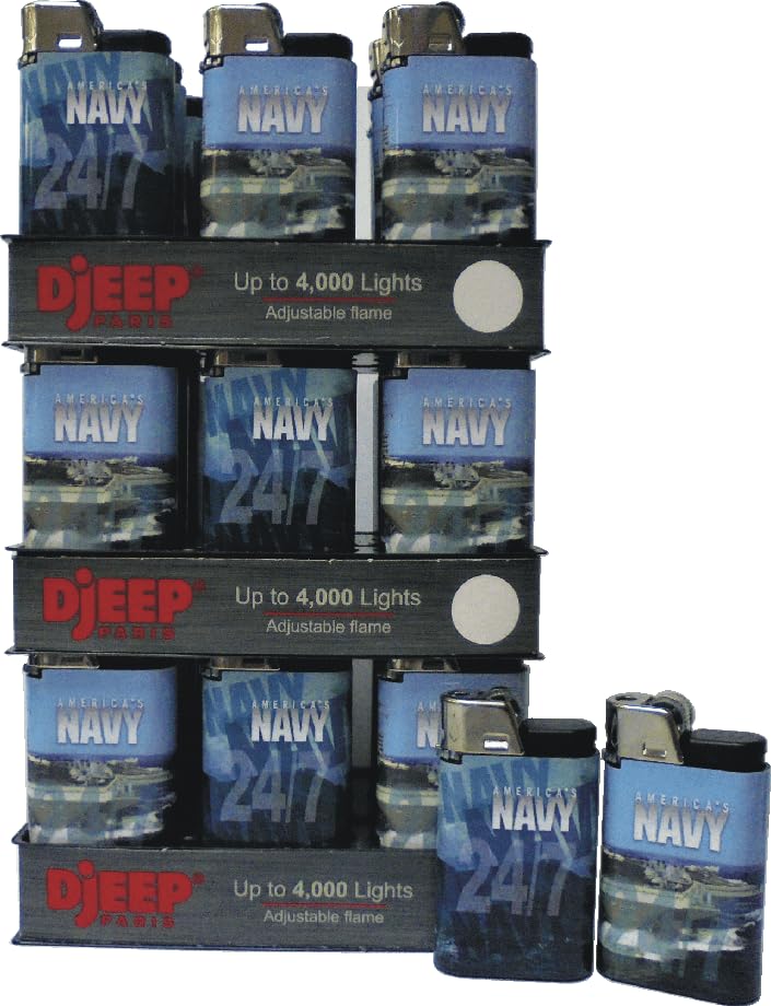 Djeep Eclipse Lighters - Navy Blue, Pack of 36 | Windproof Refillable Butane Lighters for Camping, Hiking, BBQs & Outdoor Adventures