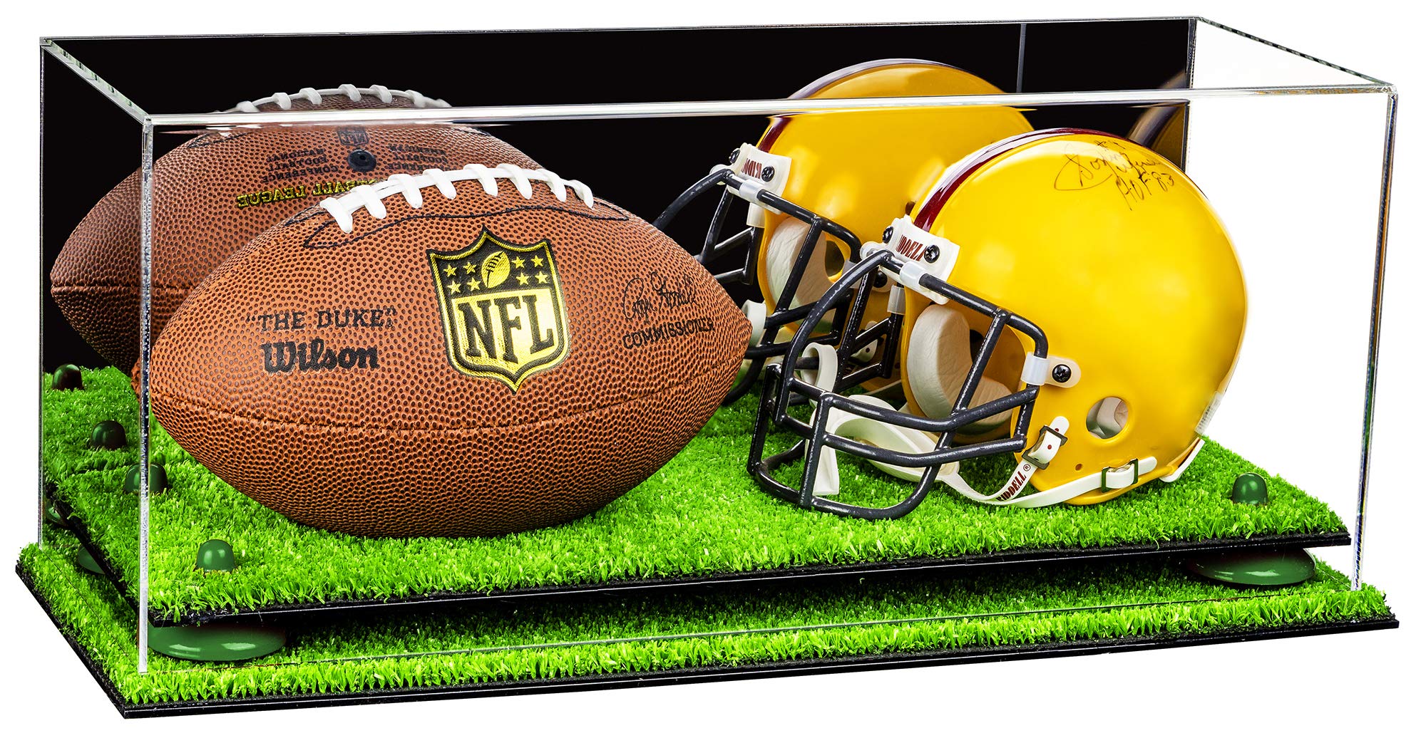 Acrylic Double Mini Football Helmet Display Case - Miniature Collectible Sports Memorabilia for NFL Fans | Perfect for Home Office, Man Cave, or Gift Giving (A019)