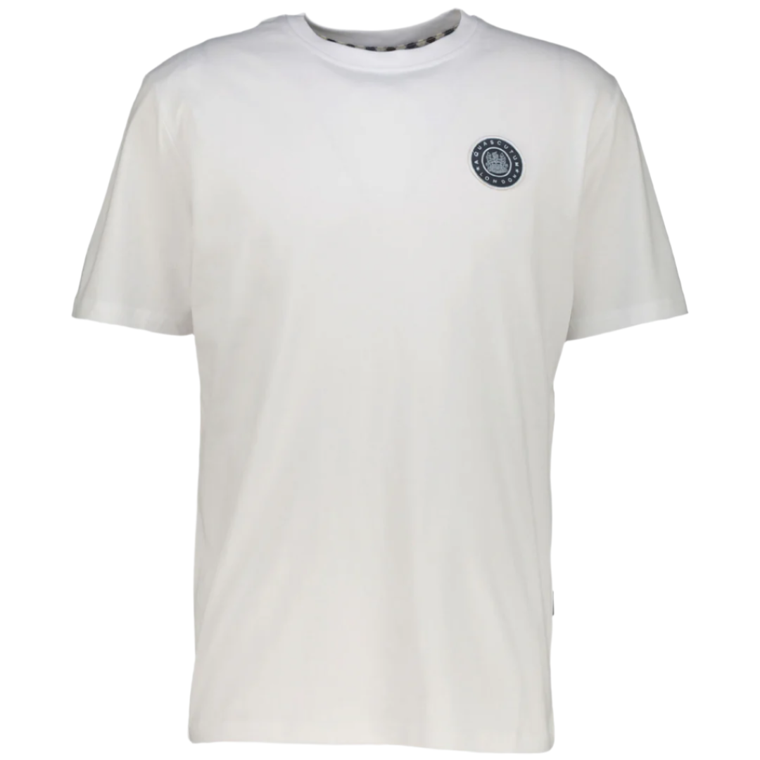 Aquascutum White Logo T-Shirt for Men | Classic Cotton Crew Neck Tee | Casual & Streetwear Style | Perfect for Everyday Wear, Outings & Travel