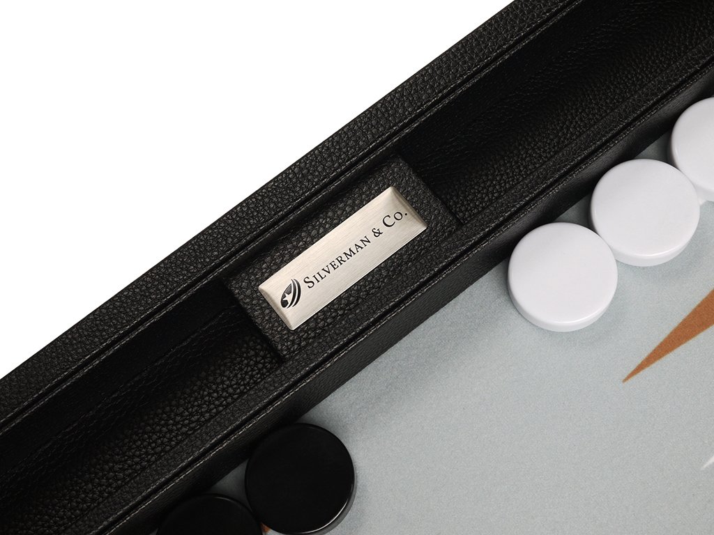 Premium 16-inch Backgammon Set with Black Board & White/Rum Points - Medium Size Travel Game for Adults, Family Game Night, Casino-Themed Parties & Home Decor