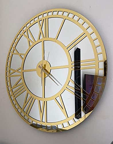 Large Gold and Silver Mirror Wall Clock - 27.5 Inches, Silent Non-Ticking, Modern Home Decor, Battery Operated (9 lbs) - Perfect for Living Room, Bedroom, Office & Entryway Décor