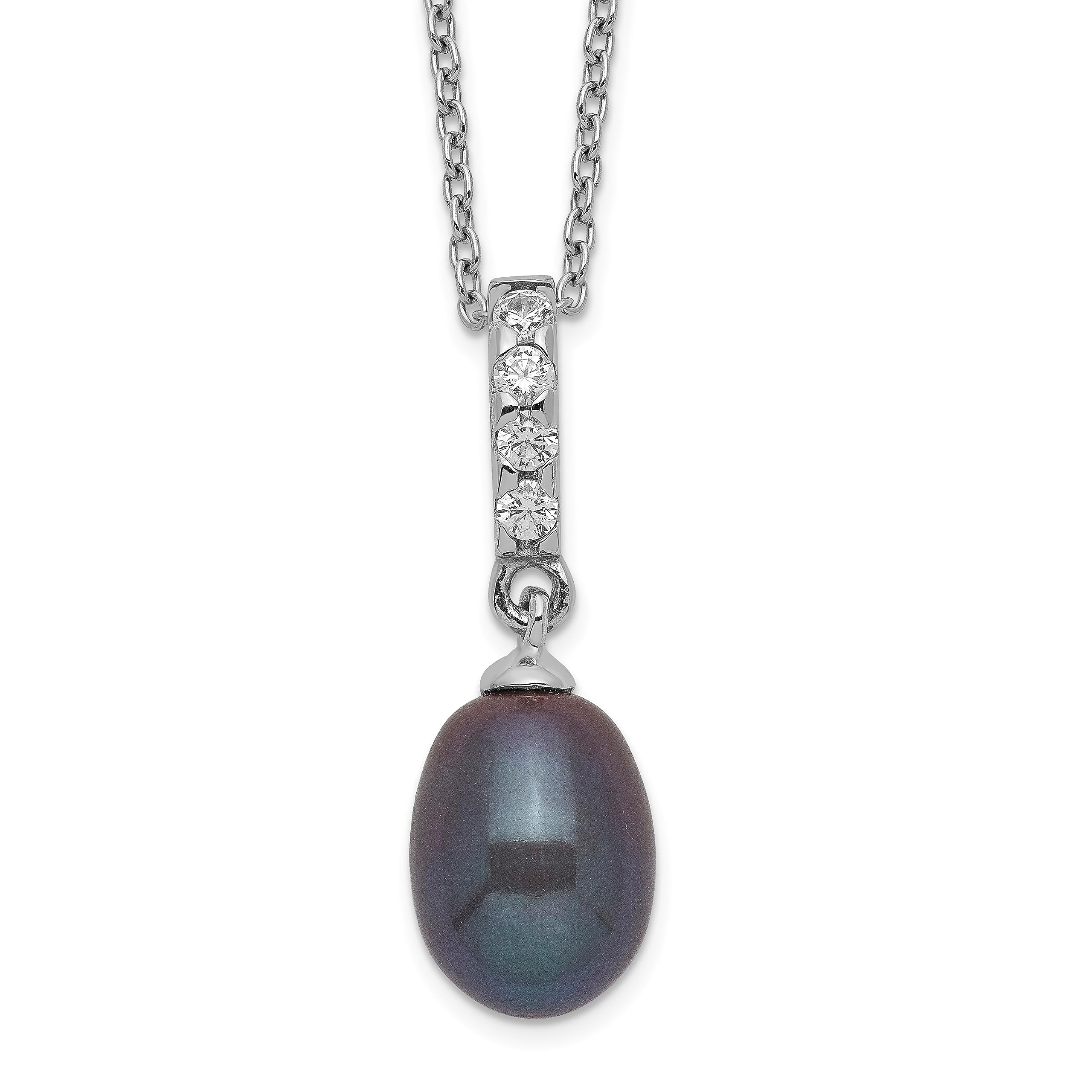 Elegant Sterling Silver Black FWC Pearl & CZ Necklace with Rhod-plat Finish | 8-9mm Pearl Size | Perfect for Weddings, Parties & Special Occasions