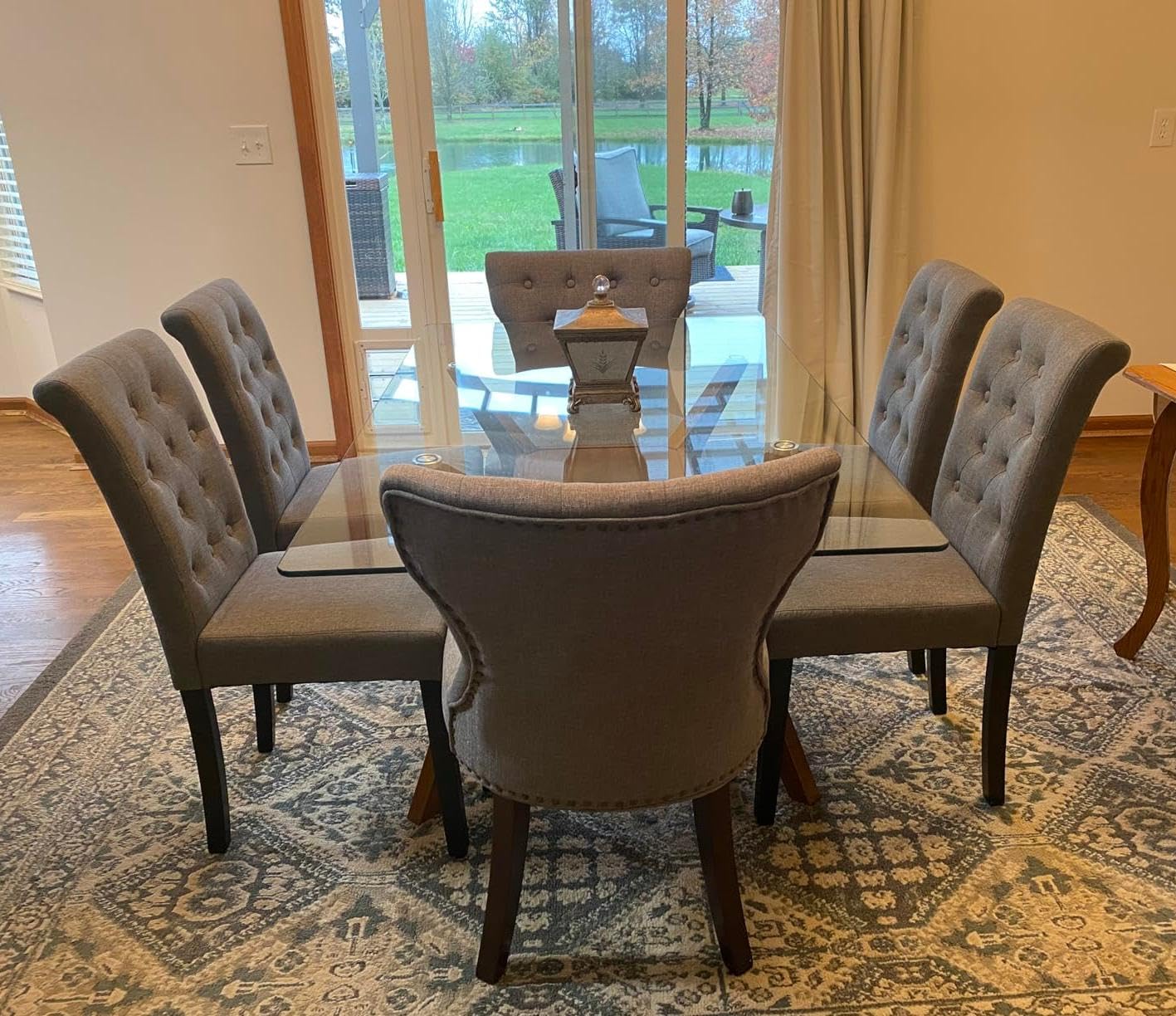 DAGONHIL 4-Piece Dining Chair Set - Button Tufted Upholstered Kitchen Chairs with Solid Black Wood Legs, Gray - Perfect for Dining Room, Breakfast Nook, and Small Space Decor