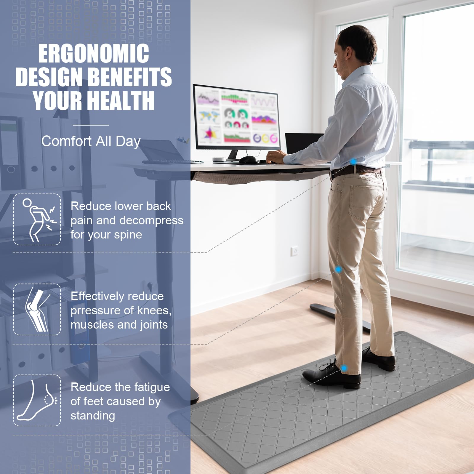 **2-Pack Anti-Fatigue Kitchen Mats with Non-Slip Backing – Cushioned, Ergonomic Floor Mats for Standing Comfort in Home Kitchen, Office, Sink & Laundry Areas (Grey) – Perfect for Cooking, Dishwashing & Long Work Hours**