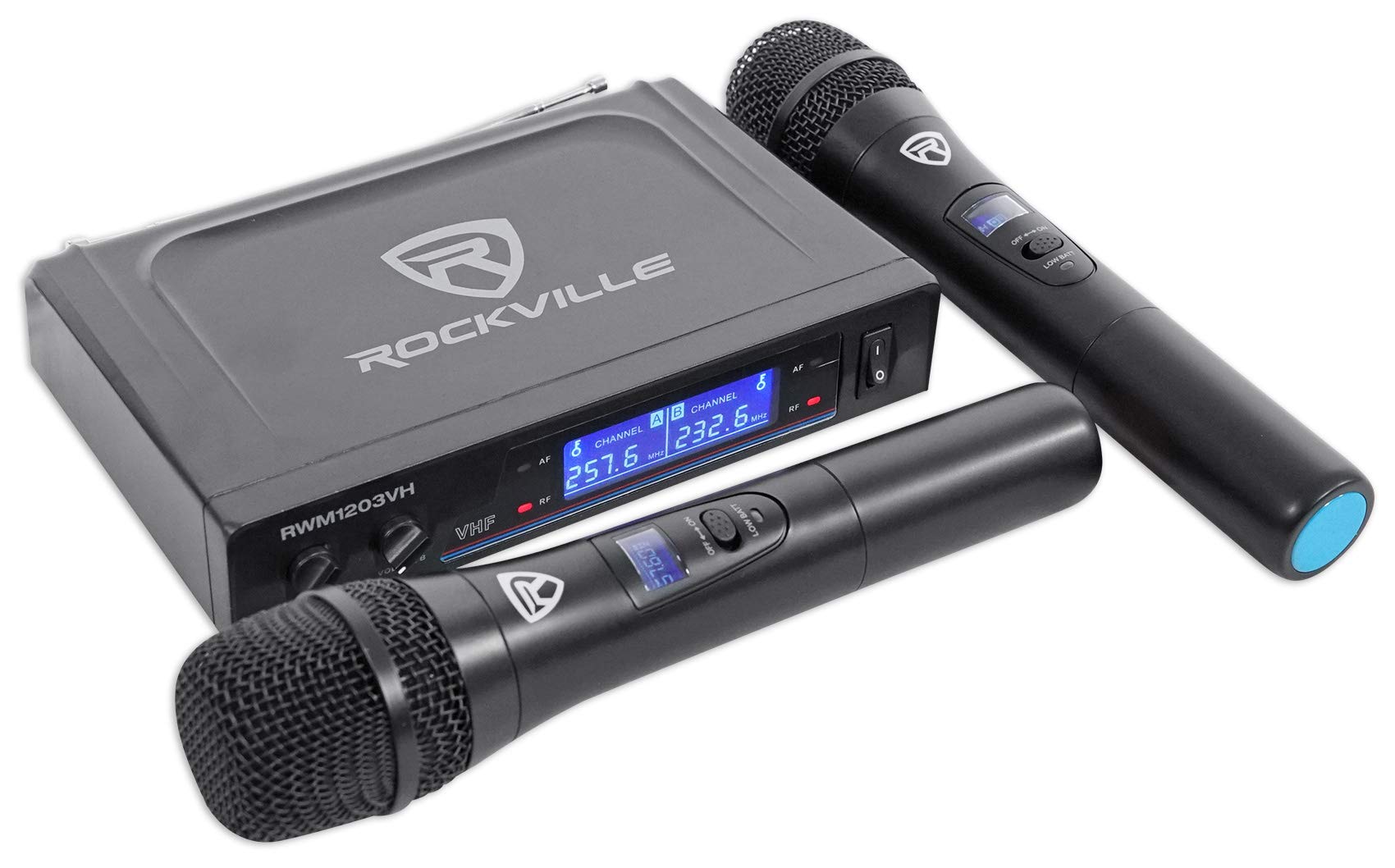 Rockville RWM1203VH Wireless Dual Handheld Microphones for Church, Karaoke, and Live Performances - High-Quality Sound System with Long Battery Life