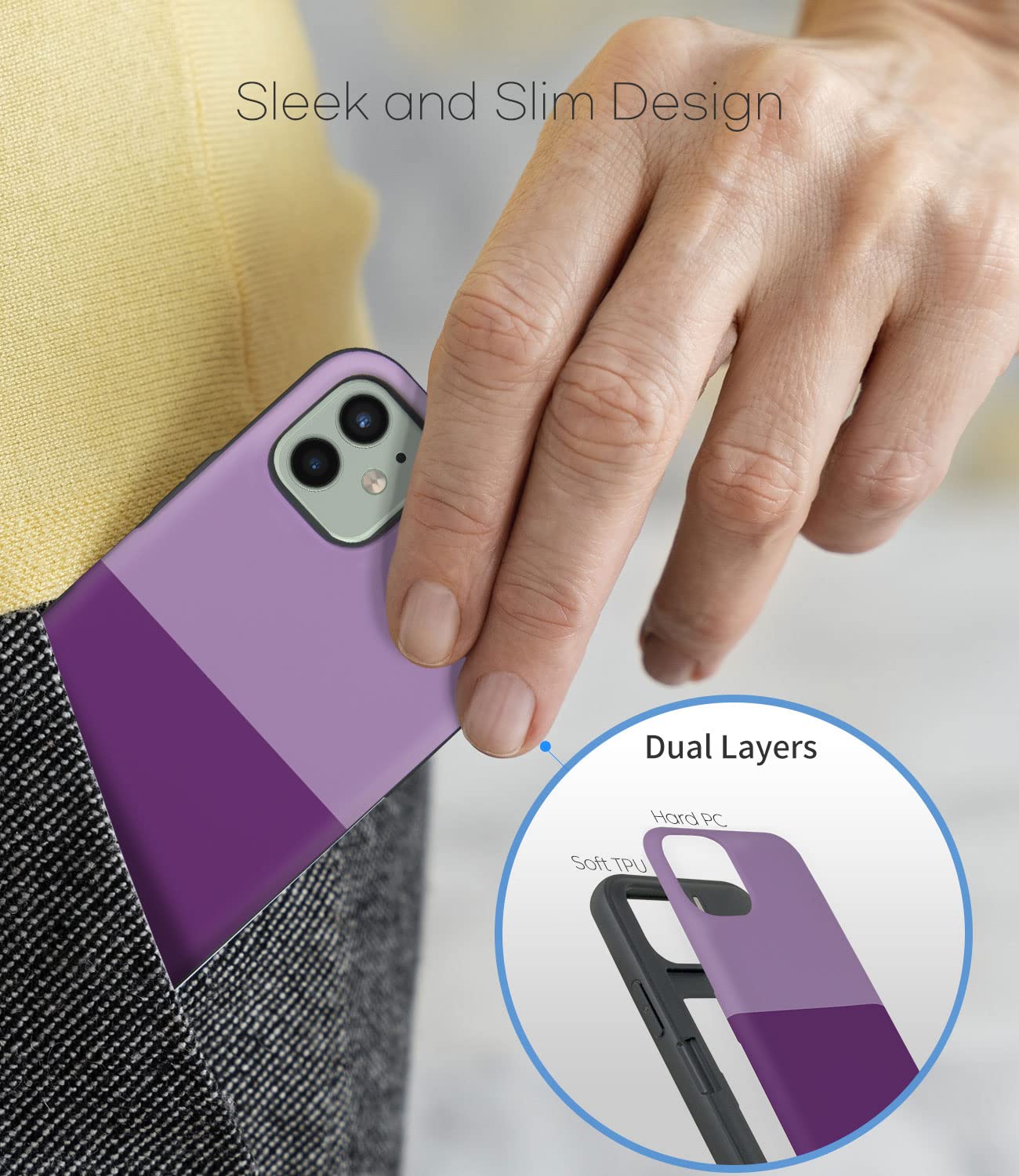 Qoosan Slim Protective iPhone 12 Mini Case with Built-in Card Holder & Mirror - Wallet Phone Cover for iPhone 12 Mini 5.4 Inch (Purple) - Perfect for Everyday Use, Travel & Hands-Free Convenience