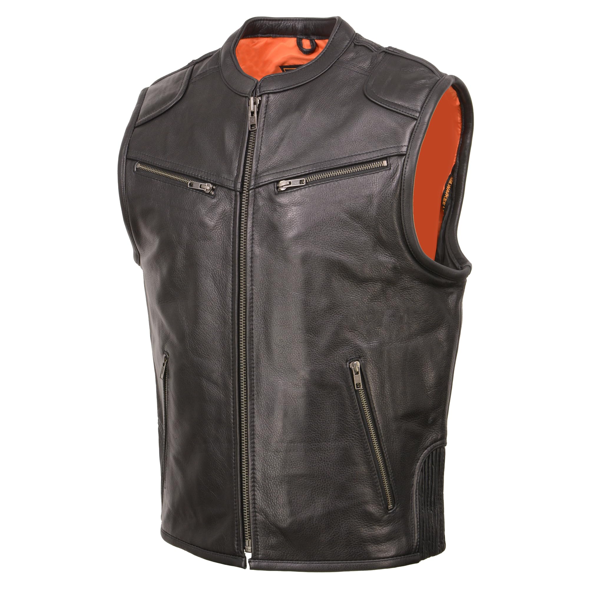 Milwaukee Leather Men's Cool-Tec Black Leather Vest with Zipper Front & Side Stretch Panels - MLM3502 - Perfect for Motorcycle Riding, Outdoor Adventures & Casual Wear