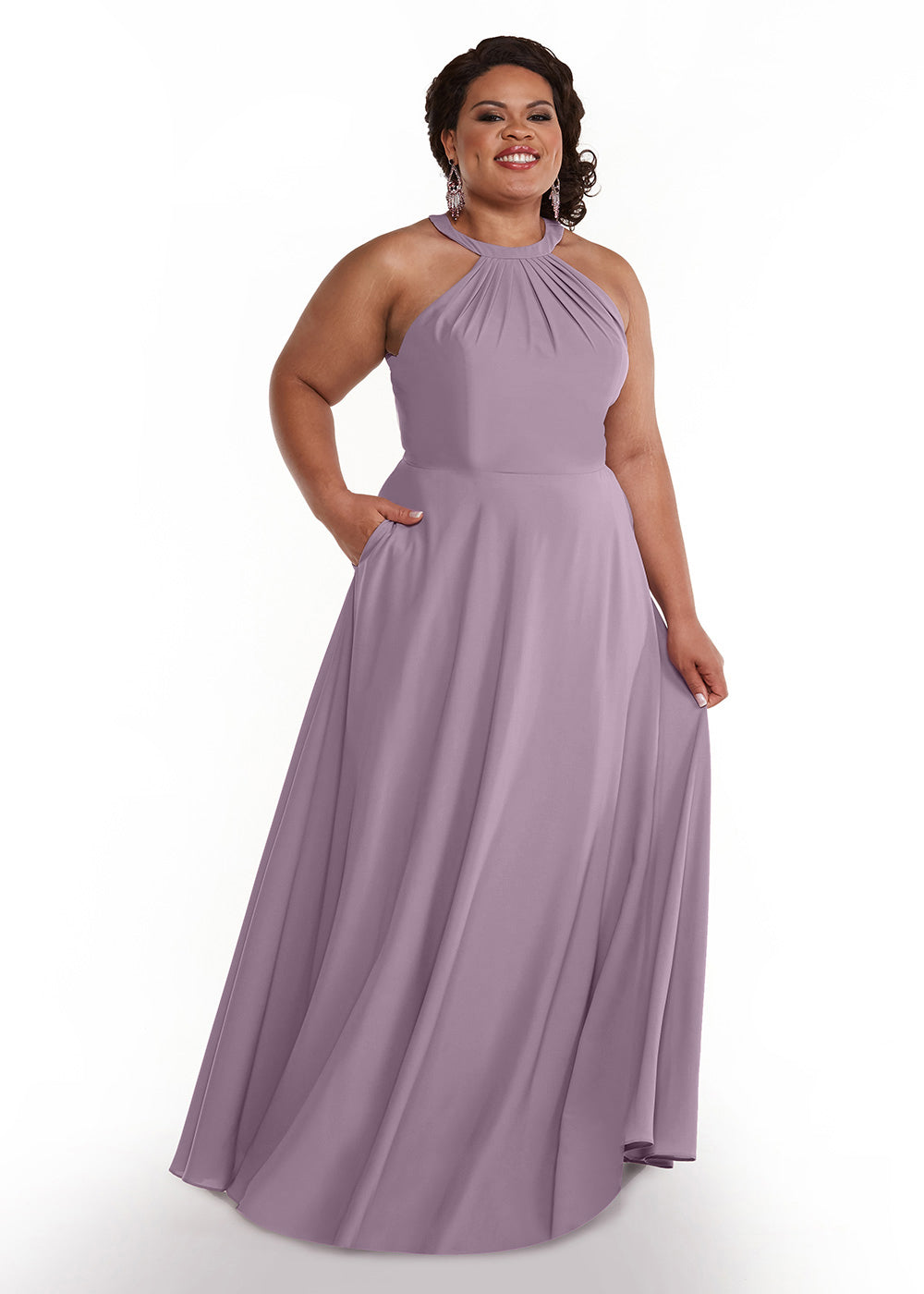 Elegant 83002 Stretch Chiffon A-Line Bridesmaid Dress with Adjustable Halter Neck - Perfect for Weddings, Formal Events & Special Occasions