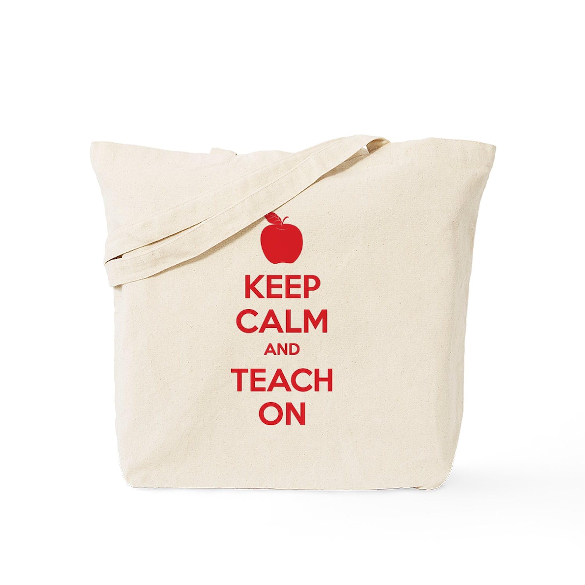 Keep Calm And Teach On Tote Bag - Natural Canvas Reusable Shopping Bag for Teachers, School, Groceries & Everyday Use