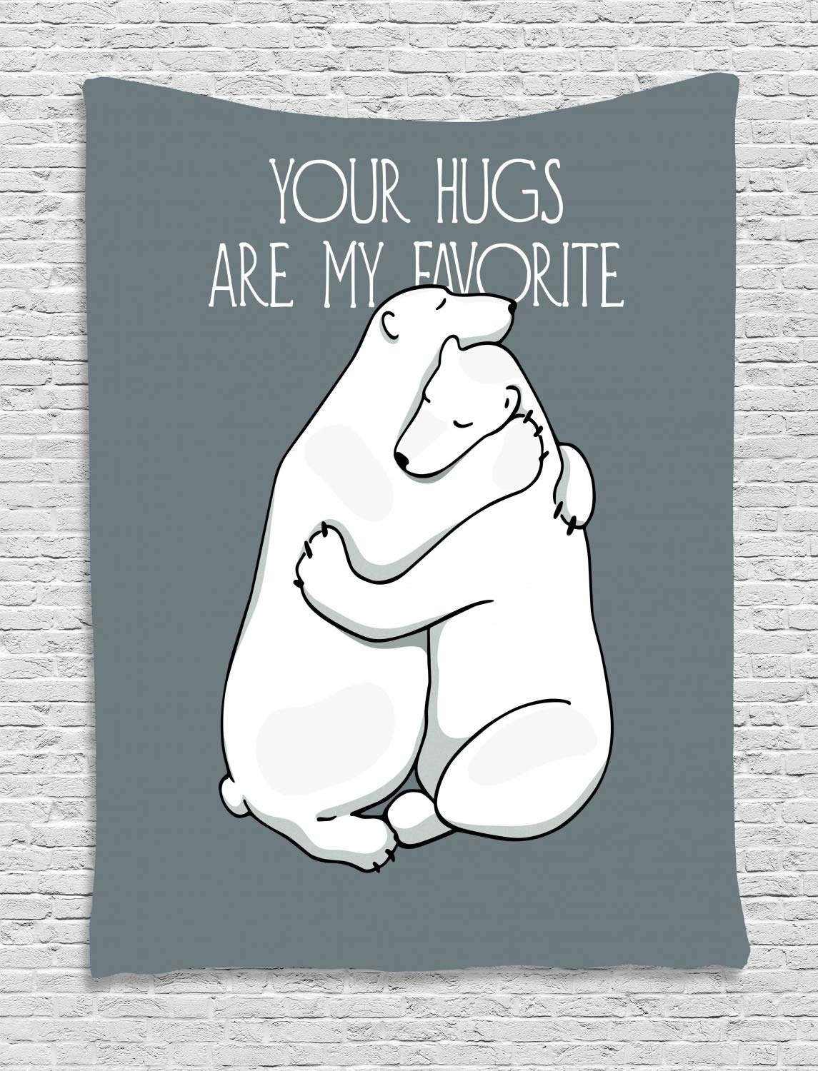 Ambesonne Romantic Bear Tapestry - Valentine's Day Arctic Polar Animals Hugging Design with 'Your Hugs' Lettering - Blue Grey White Wall Hanging Decor 60x80 Inches - Perfect for Bedroom, Living Room, Dorm & Gift Giving