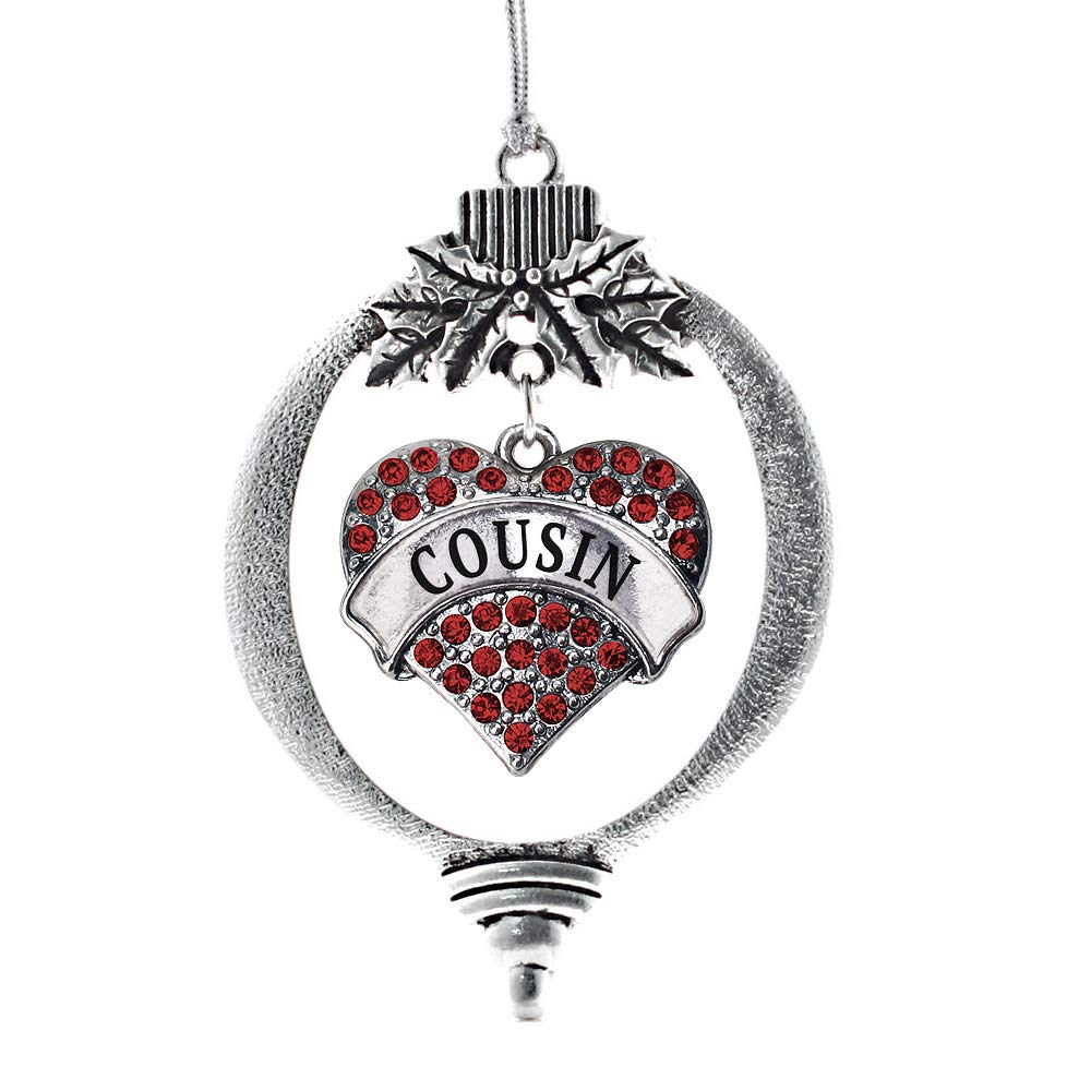 Inspired Silver Cousin Red Christmas Ornament - Red Pave Heart Charm with Cubic Zirconia - Elegant Holiday Tree Decoration for Christmas, Home Decor, and Gift Giving