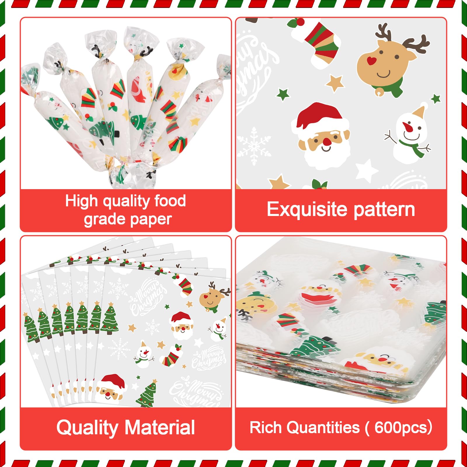 CCINEE 600Pcs Clear Christmas Candy Wrappers - Transparent Cellophane Bags for Caramel, Chocolate & Candy Packaging (6x8 Inches) - Perfect for Christmas, Birthday Parties, Gift Wrapping & Holiday Treats