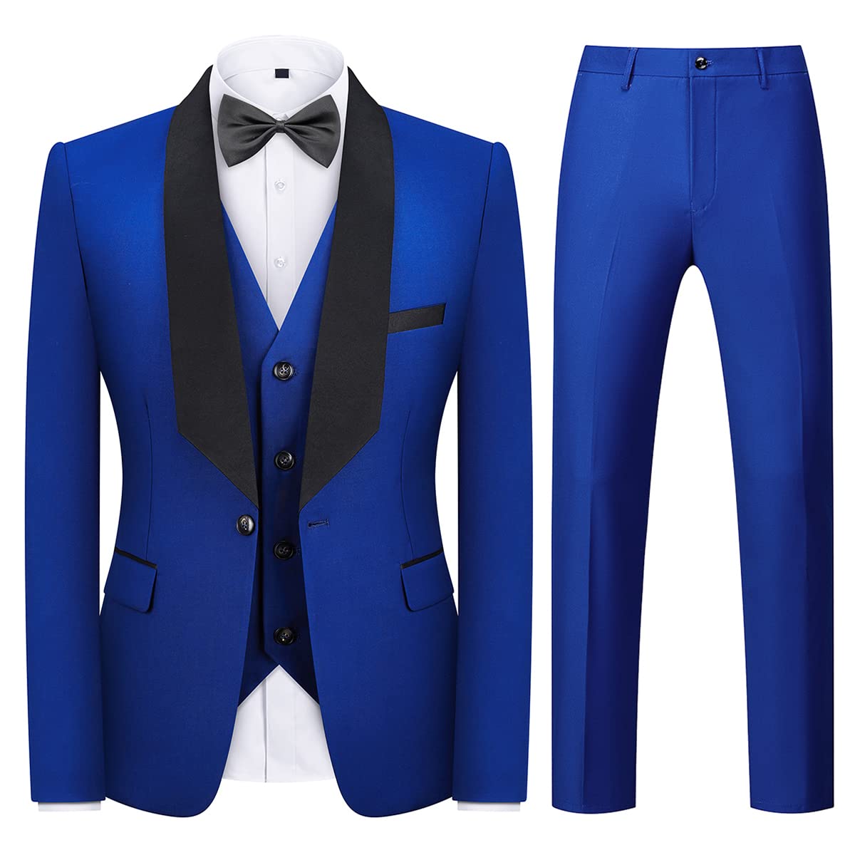 Men's 3-Piece Tuxedo Suit Set - Slim Fit Blazer, Waistcoat & Dress Pants for Wedding, Prom, Gala & Formal Events | Classic Black Suit for Men