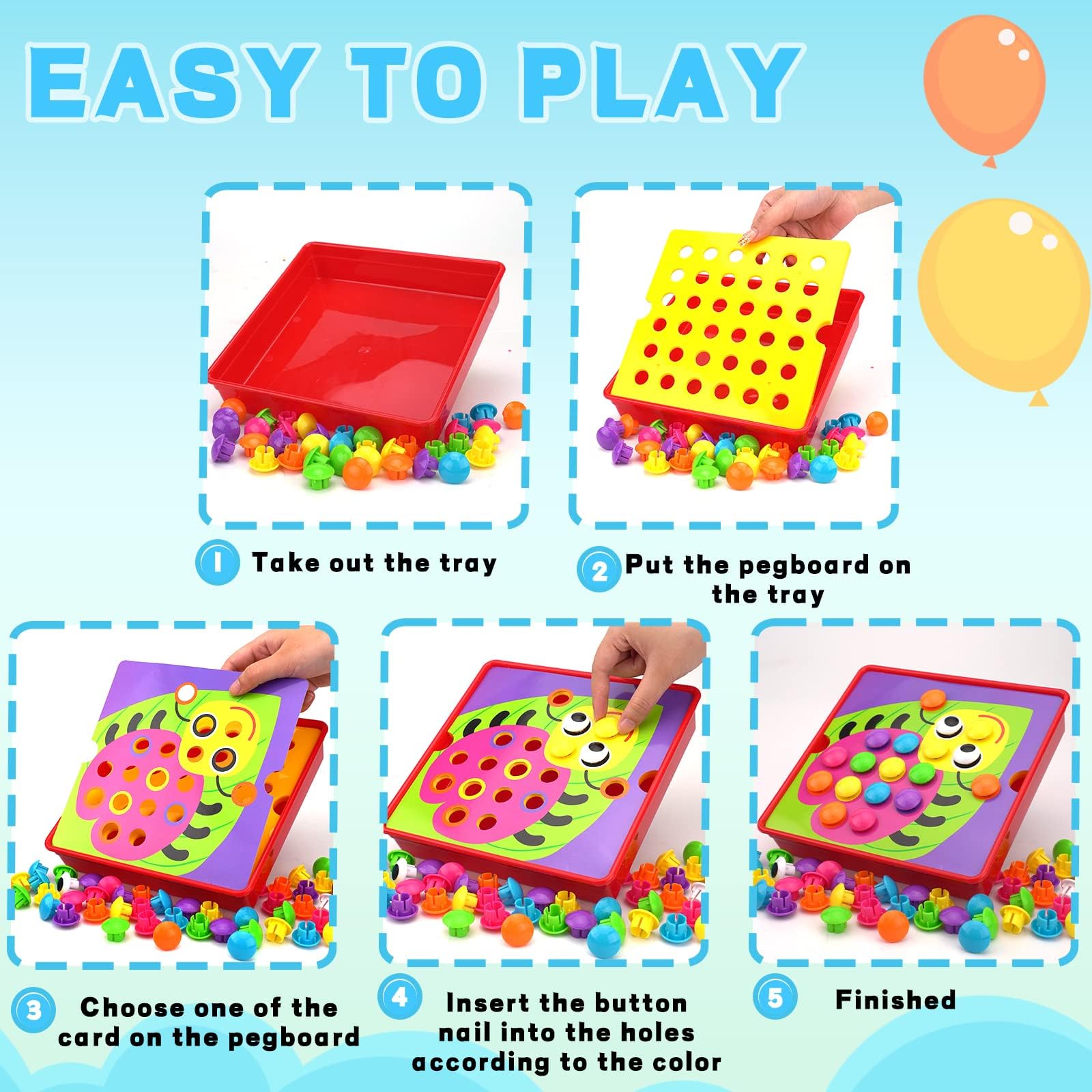 Colorful Button Art Toys for Toddlers 3-5 | Early Learning Pegboard for Fine Motor Skills | Perfect Preschool Activity & Gift