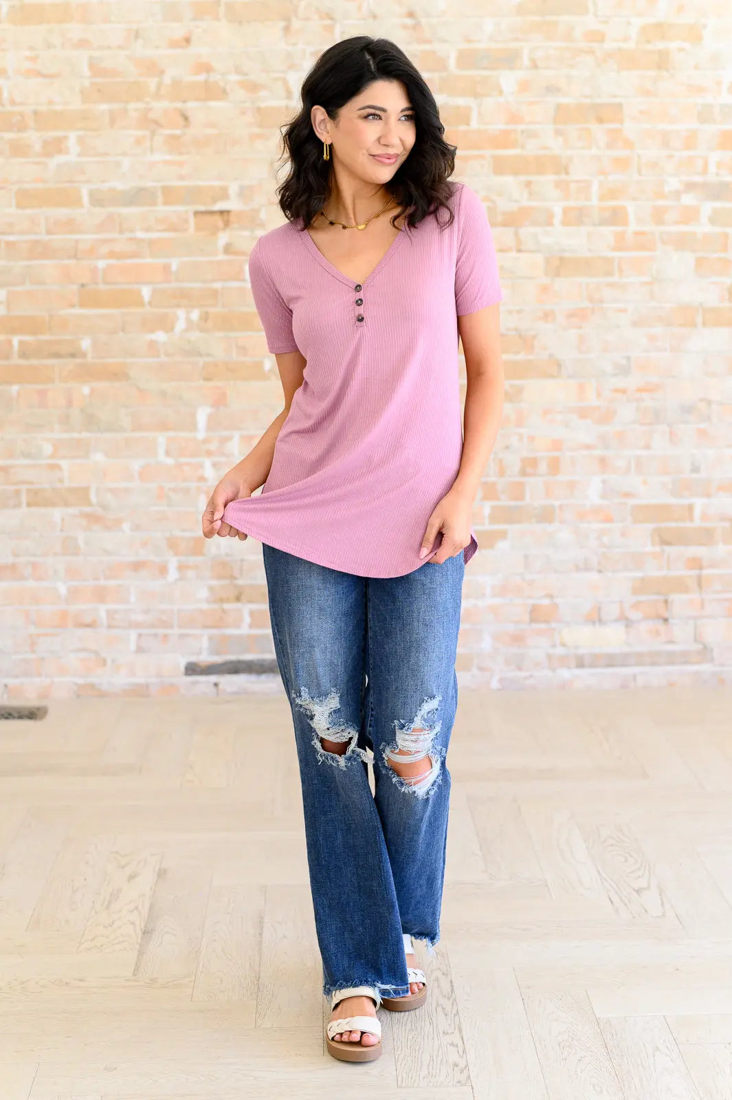 Born and Raised V Neck Ribbed Top for Women - Soft Stretch Knit T-Shirt for Casual Wear & Layering | Perfect for Everyday Outfits, Date Nights & Office Looks