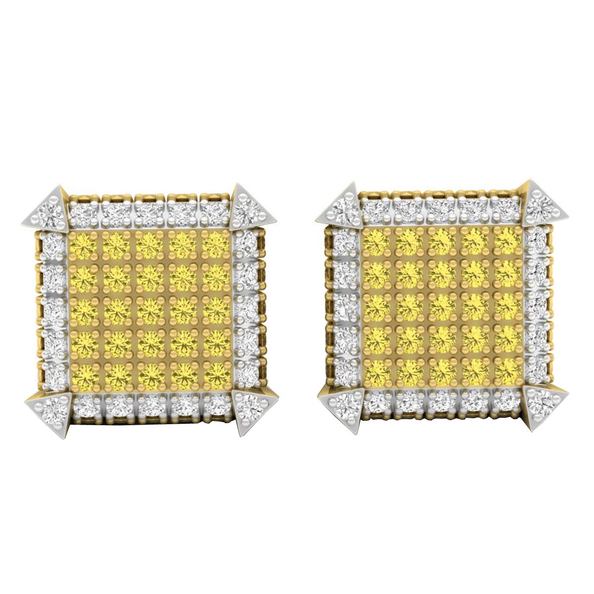 0.30 CTW Round Yellow & White Diamond Stud Earrings for Women - 1/3 Carat Sterling Silver Dice Design - Perfect for Casino Nights, Birthday Gifts & Everyday Elegance