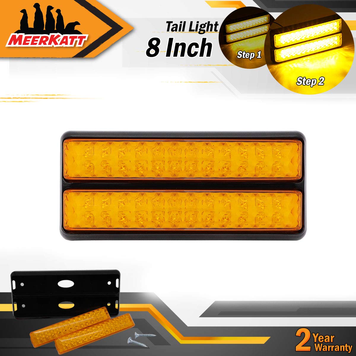 8 Inch Amber LED Trailer Marker Light - 24 LED Sealed Clearance Lamp with Double Base Button for Trucks, Pickups, RVs & Tow Vehicles (12V DC) - Perfect for Night Driving & Road Safety