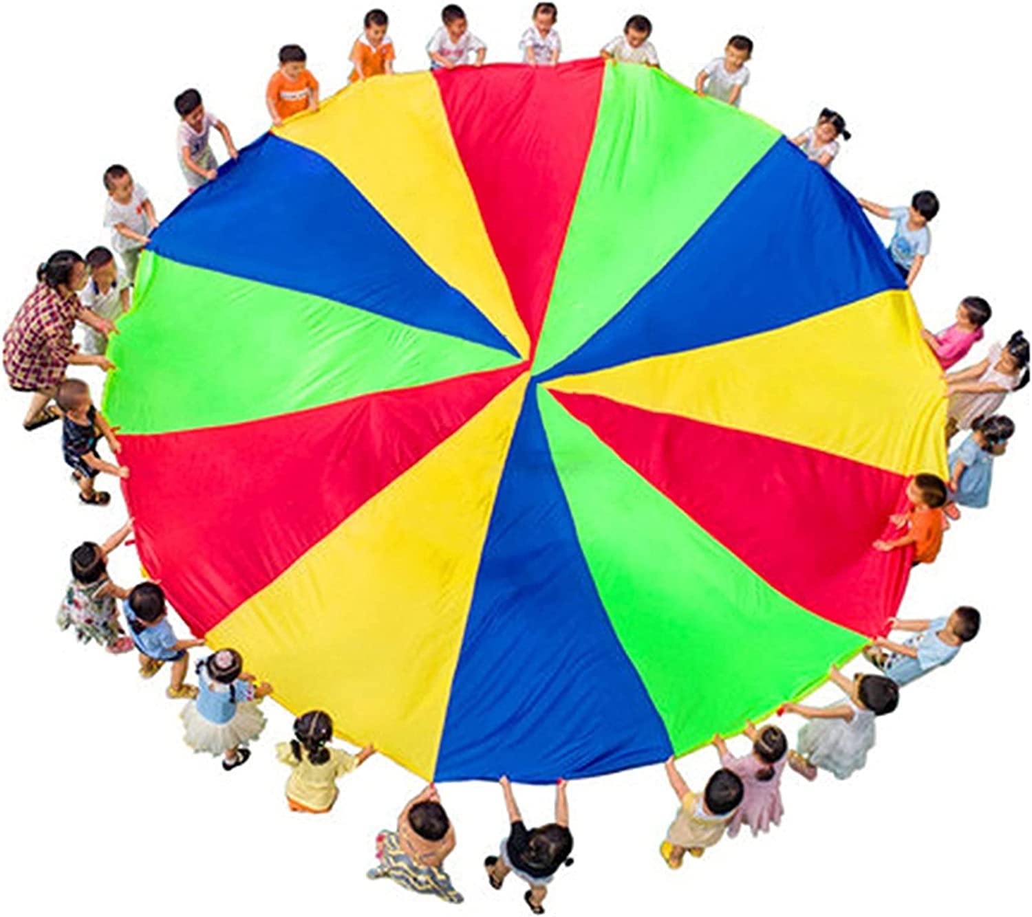 YAOJIA 6m Kids Play Parachute - Rainbow Parachute Game for Nursery & Early Education | Indoor/Outdoor Activity Toy for Toddlers & Preschoolers | Perfect for Birthday Parties, Gym Class & Team Building Activities