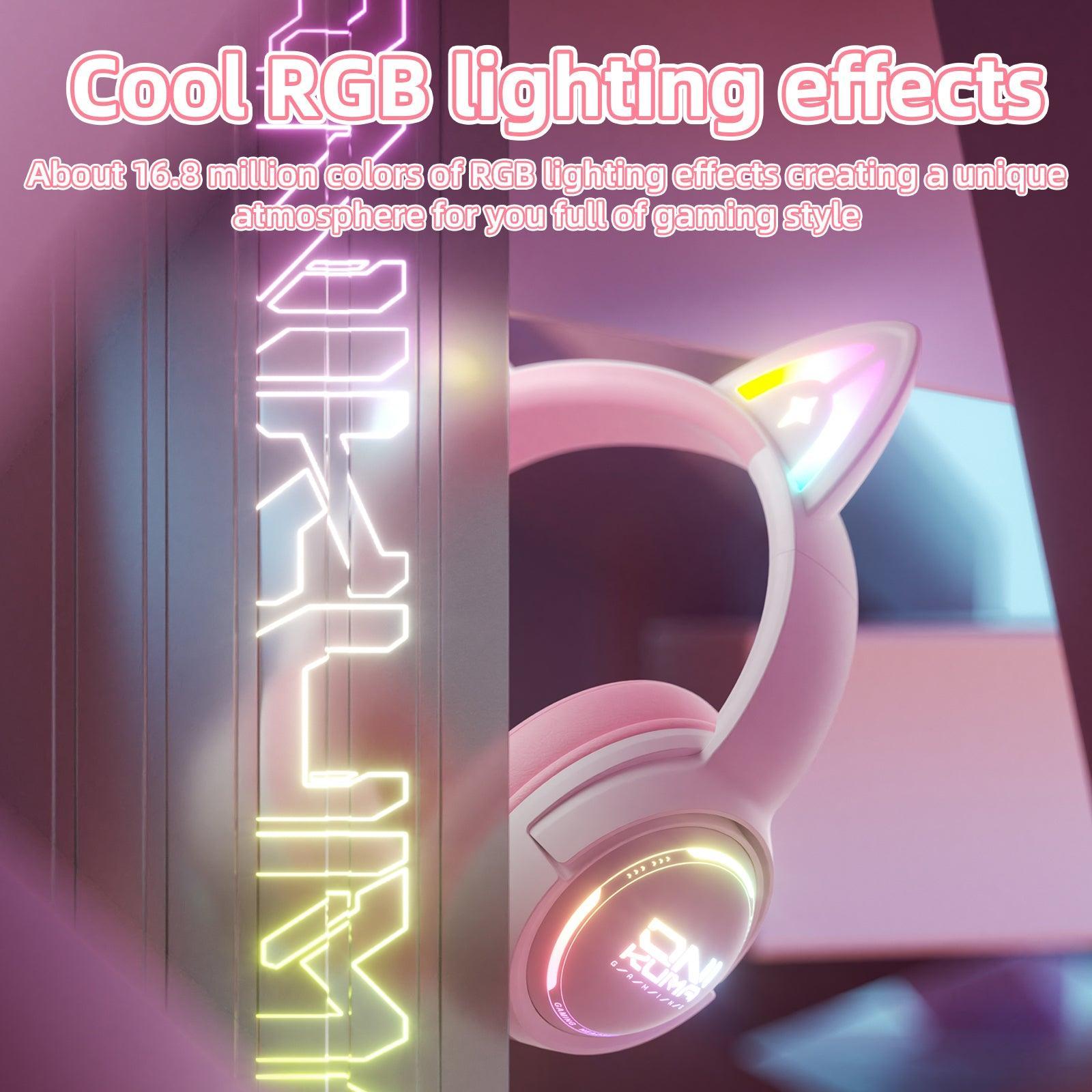 ONIKUMA GT838 Wireless Gaming Headset with RGB Cat Ears - 2.4G/USB/Type-C Multi-Device Compatible, HD Built-in Mic for PC, PS4, PS5, Xbox, Switch - Perfect for Gaming, Streaming & Online Classes