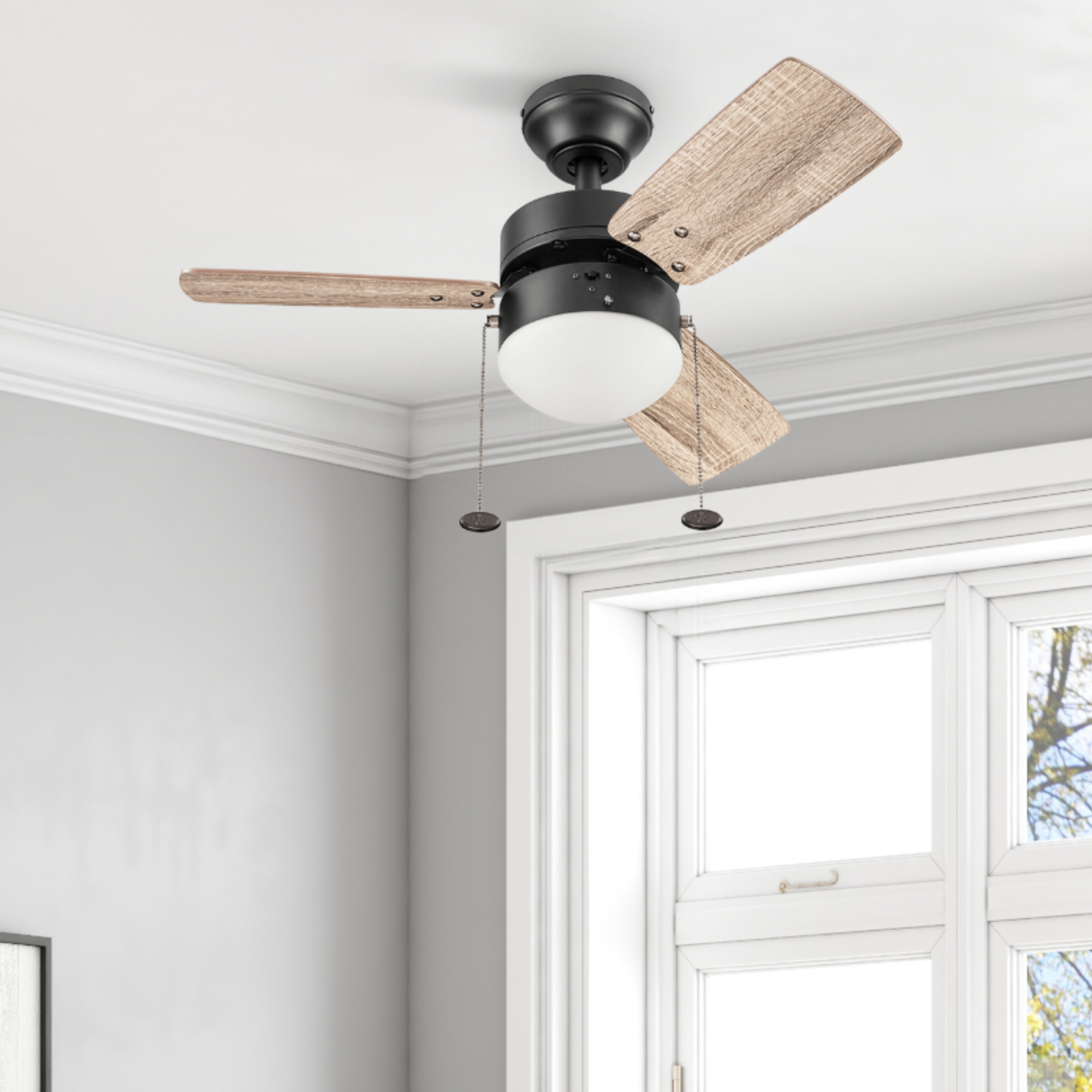 30 Inch Rawling Espresso Ceiling Fan with Pull Chain - Modern Indoor Ceiling Fan for Living Room, Bedroom, and Office - Energy Efficient Quiet Operation