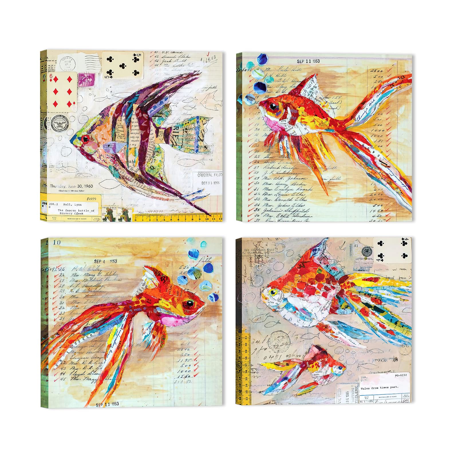 Ocean Themed Bathroom Wall Art Set - 4 Piece Colorful Sea Fish Decor for Kids & Adults - Perfect for Coastal, Beach, or Nautical Bathroom Designs