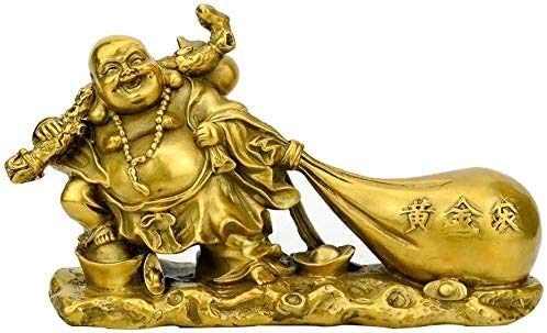 Large Pure Brass Chinese Feng Shui Laughing Buddha Statue - Wealth & Good Luck Decor for Home Office, Feng Shui Prosperity Figurine, Perfect for Meditation Spaces & Gift Giving (Brown)
