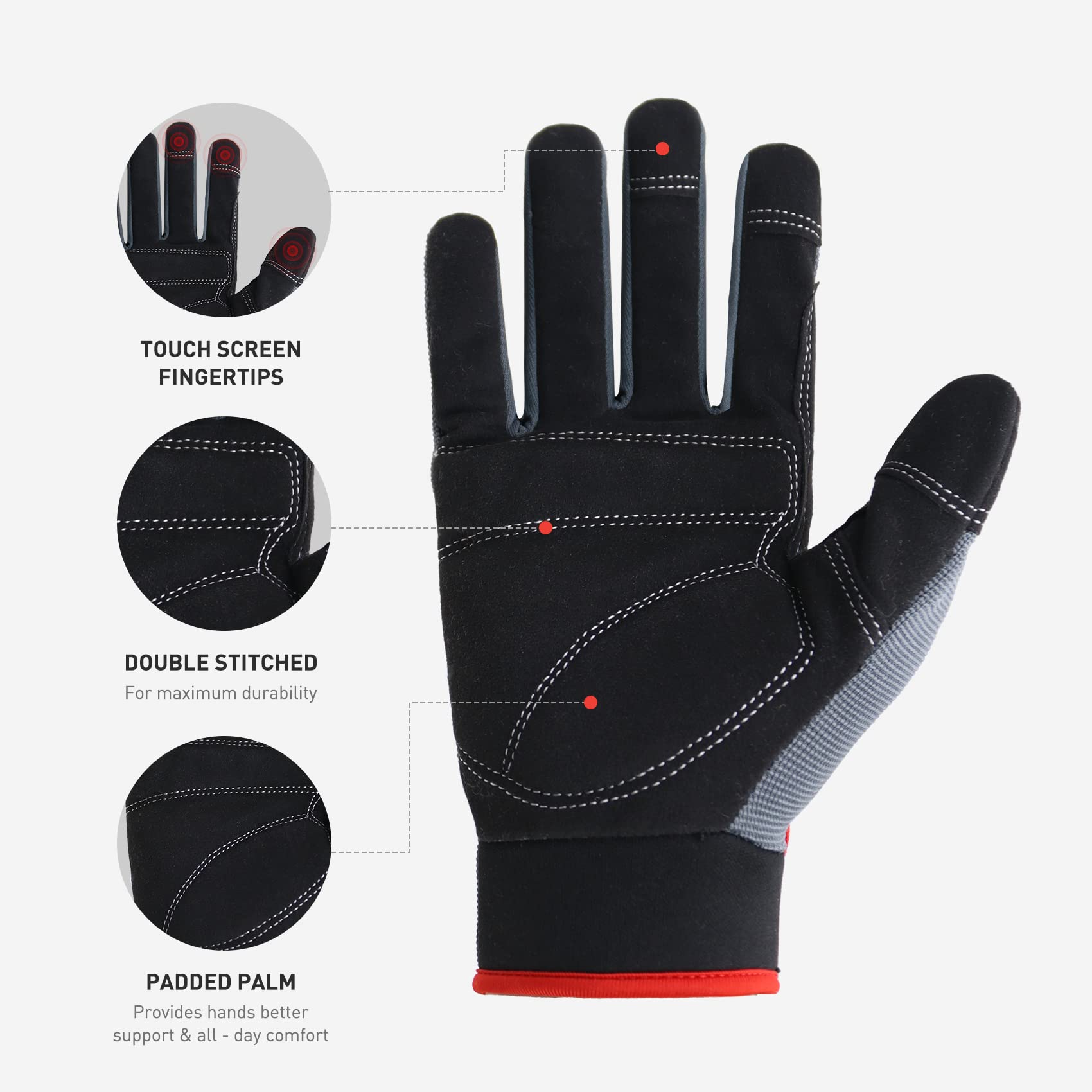 Handlandy Touch Screen Work Gloves - Durable Mechanic Gloves for Men & Women - Perfect for Yard Work & DIY Projects