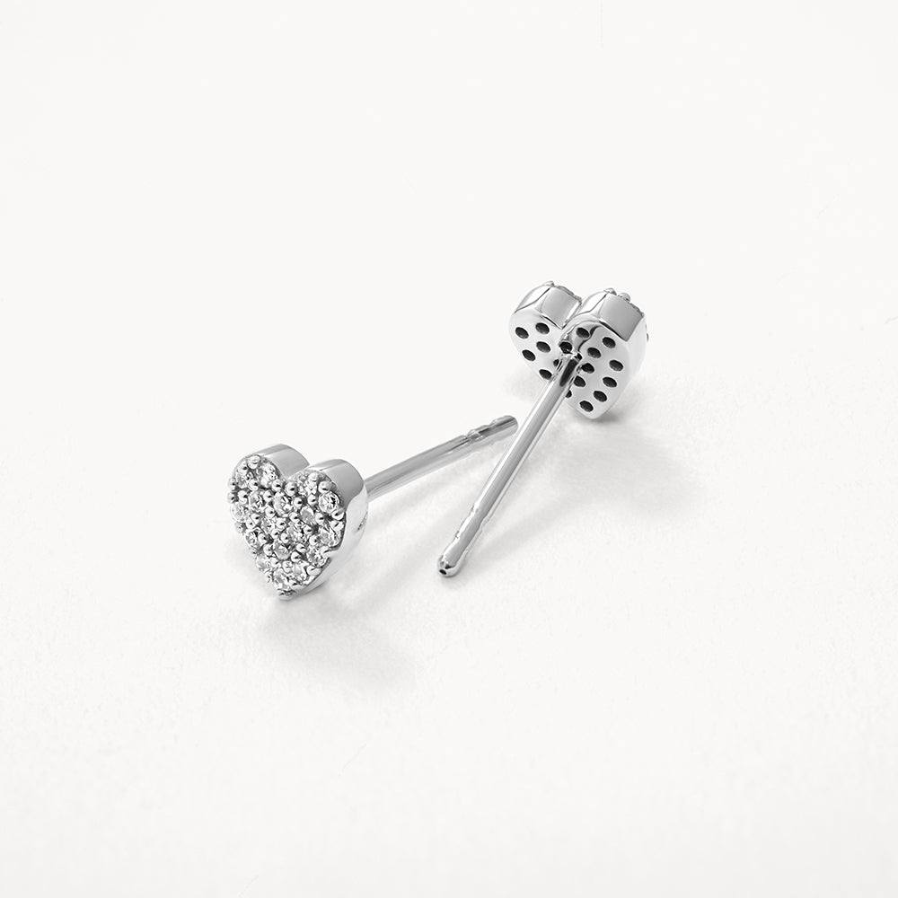 Sparkling Diamond Micro Pave Heart Stud Earrings in Sterling Silver - Perfect for Valentine's Day Gifts & Anniversary Presents