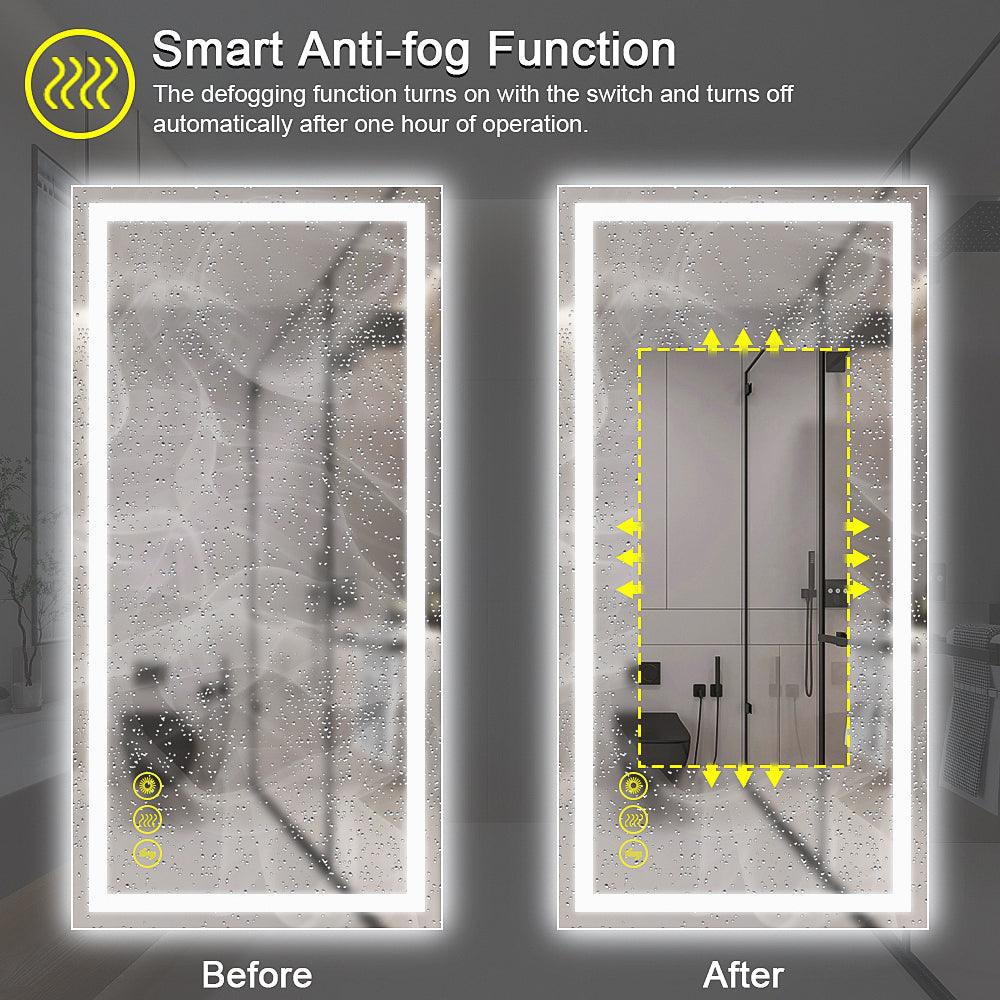 GlareGuard Rectangular Anti-Fog Dimmable LED Bathroom Mirror with Backlit - Perfect for Makeup, Shaving & Skincare Routine