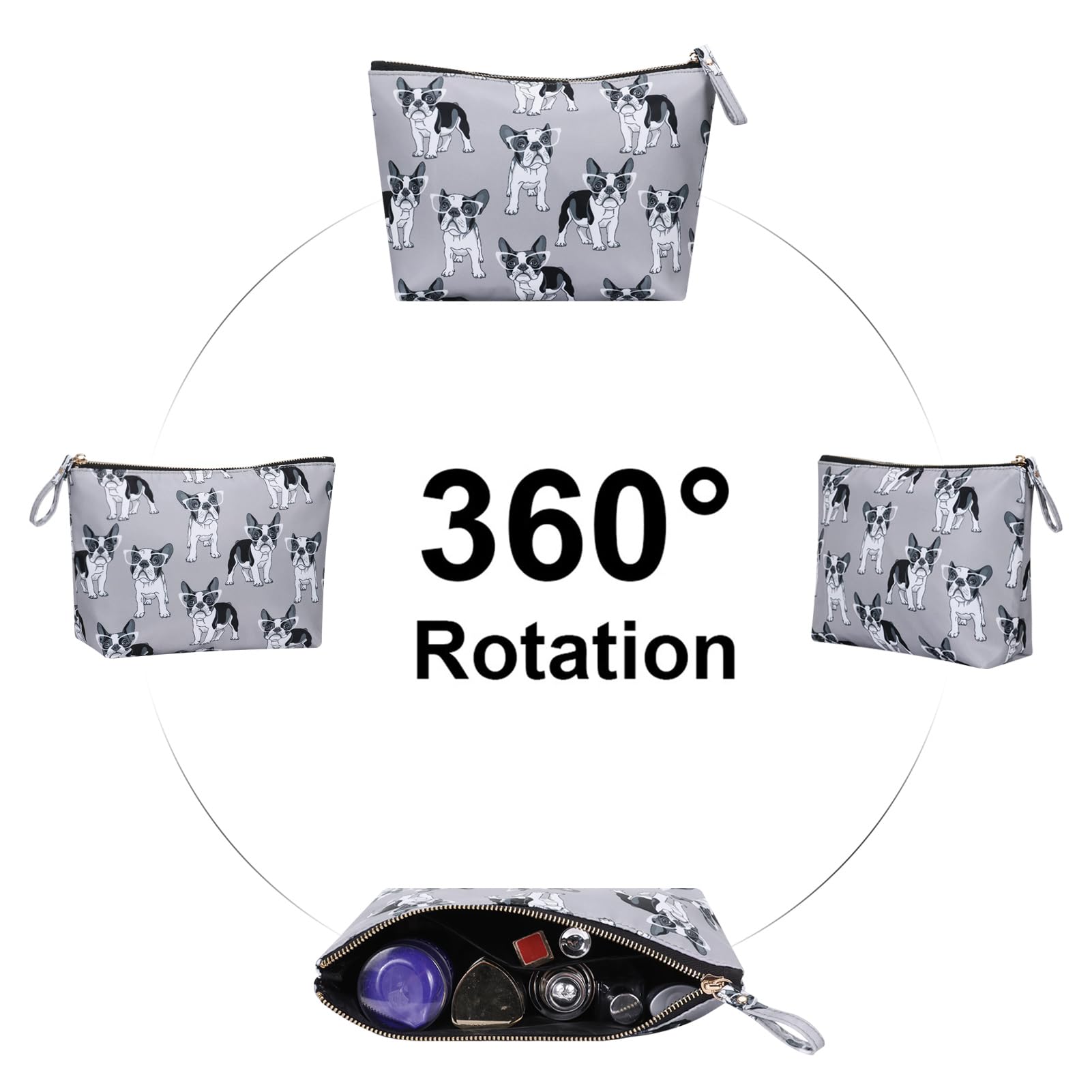 Waterproof Travel Makeup Bag - Small Cosmetic Toiletry Case for Women | Perfect for Vacation, Gym & Daily Use | Cute Dog Pattern Design