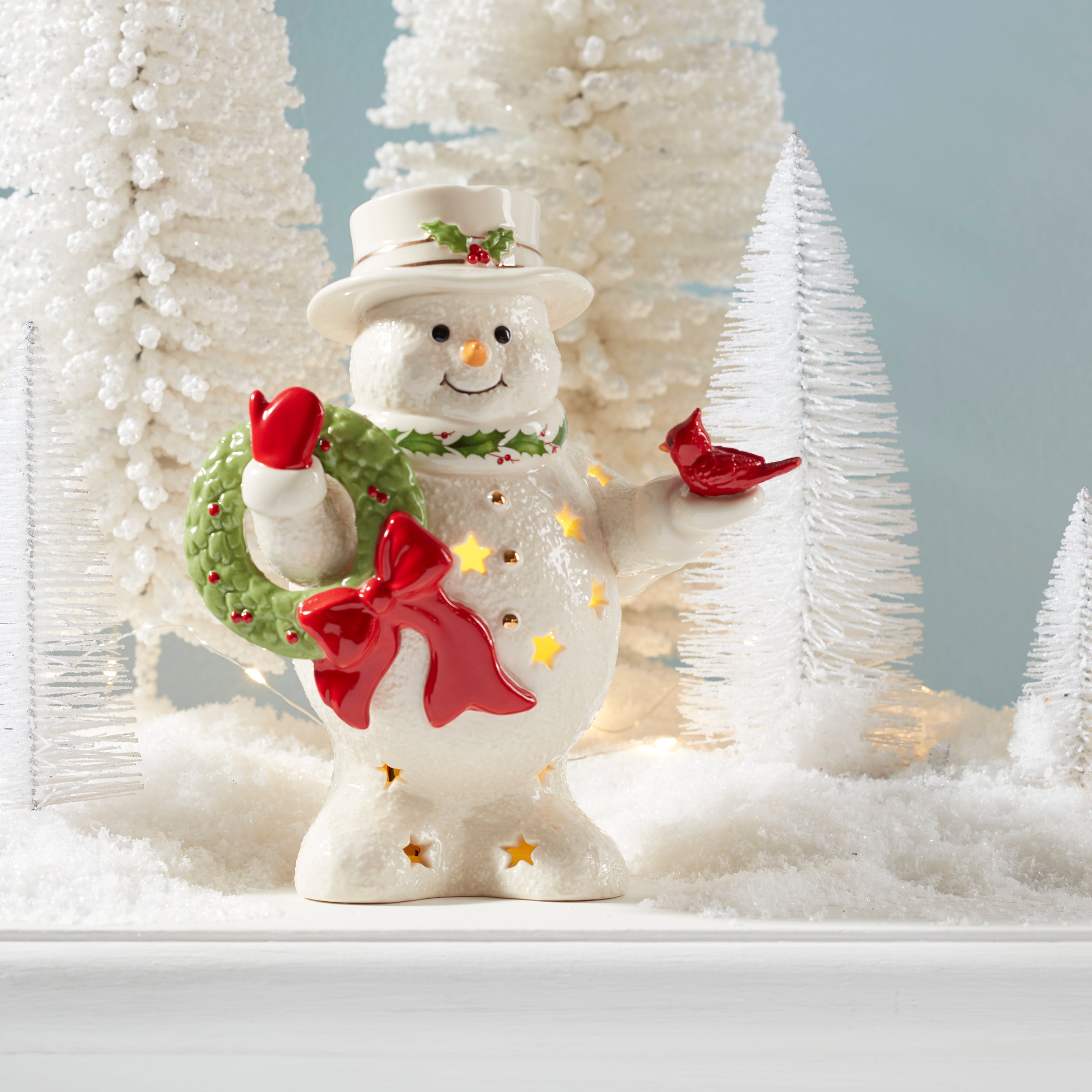 Happy Holly Days Snowman Holding Wreath Figurine - Christmas Decoration for Home, Office & Holiday Party Decor