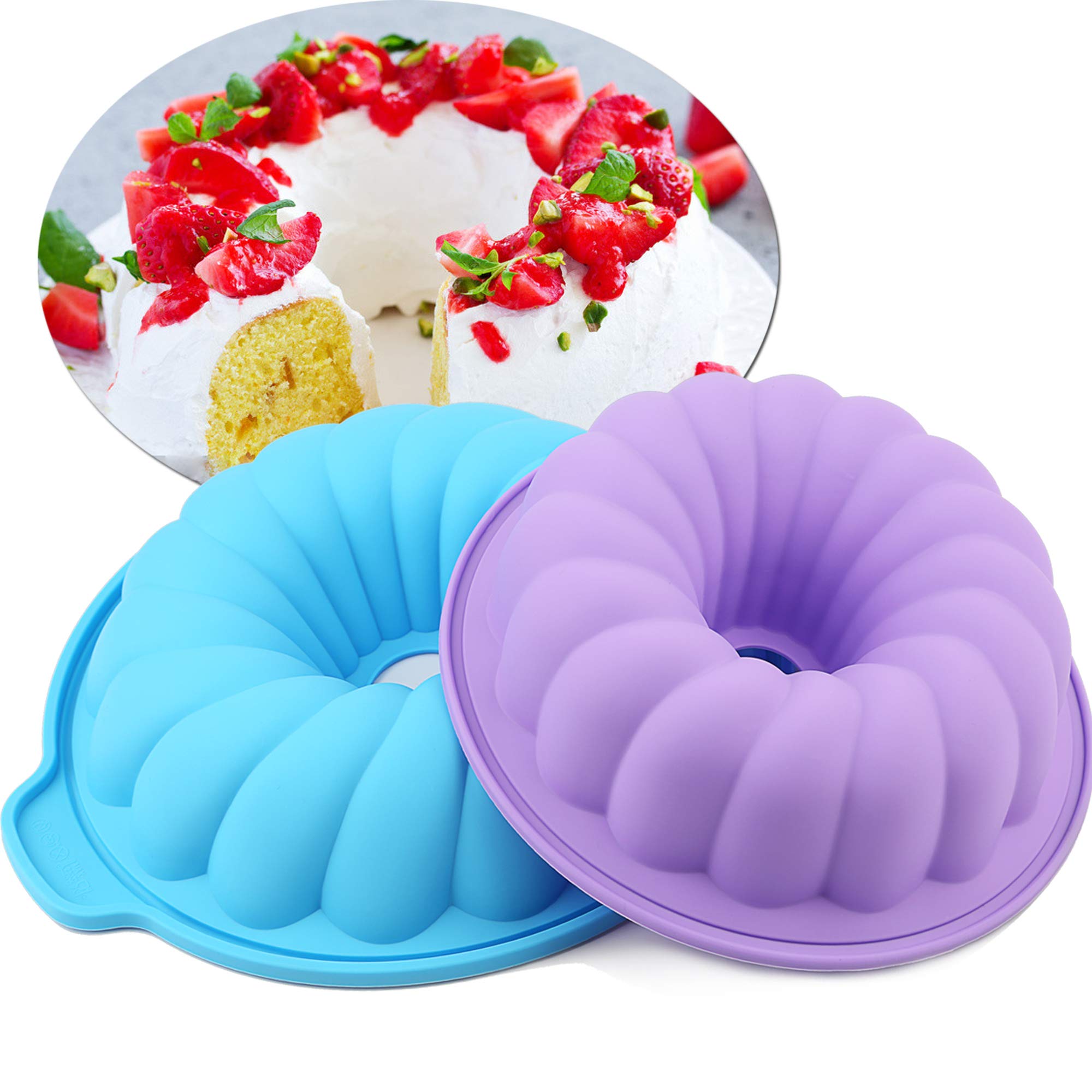 2-Pack 8-10 Inch Silicone Round Cake Pans | European Grade Non-Stick Bakeware for Baking Cakes, Bread, Jello & Gelatin | Perfect for Home Baking, Birthday Parties & Holiday Desserts