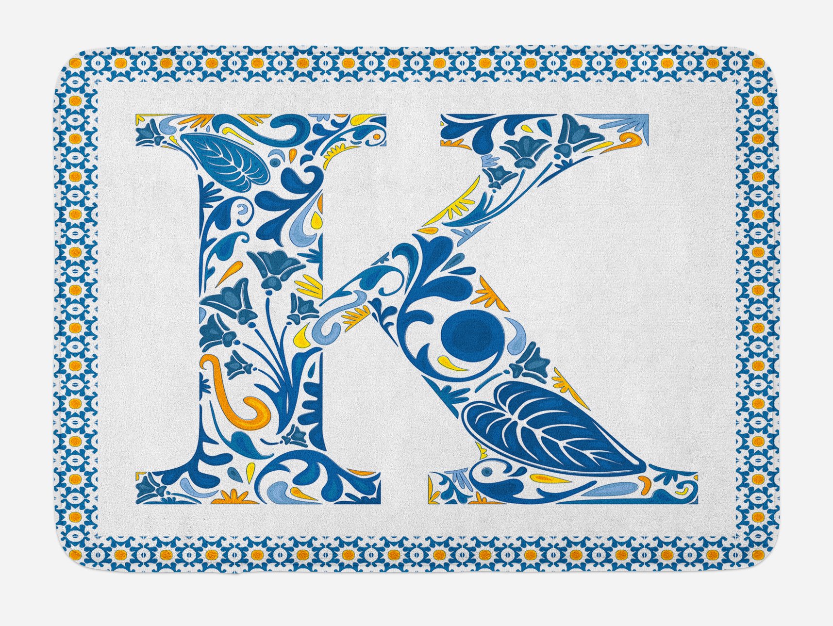 Ambesonne Letter K Bath Mat - Non-Slip Plush Bathroom Rug with Abstract Leaves & Blooms Design, 30.2