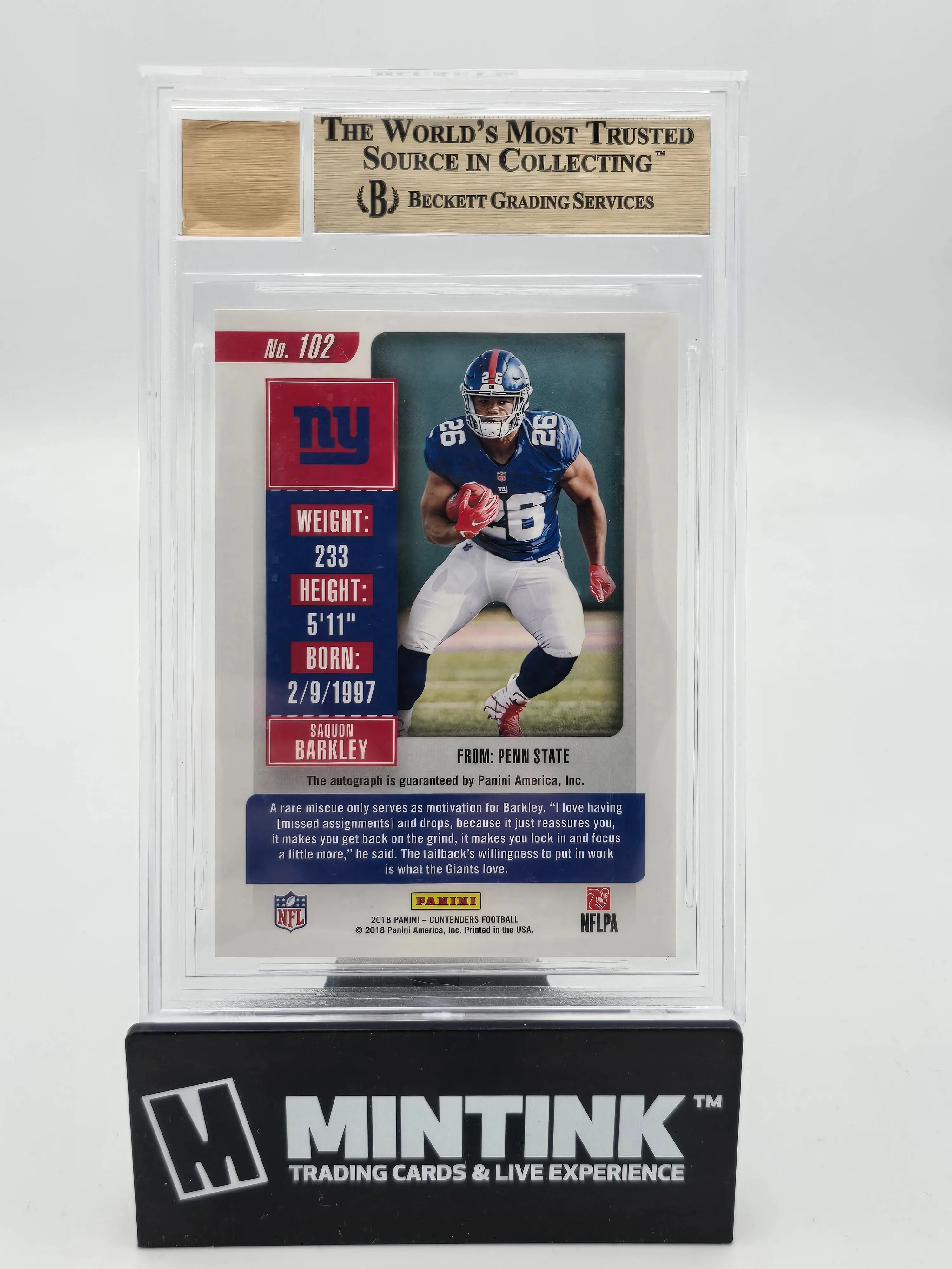 2018 Panini Contenders Saquon Barkley Rookie Ticket Autograph BGS 9.5 Gem Mint - Rare Football Trading Card for Collectors & Sports Memorabilia Enthusiasts