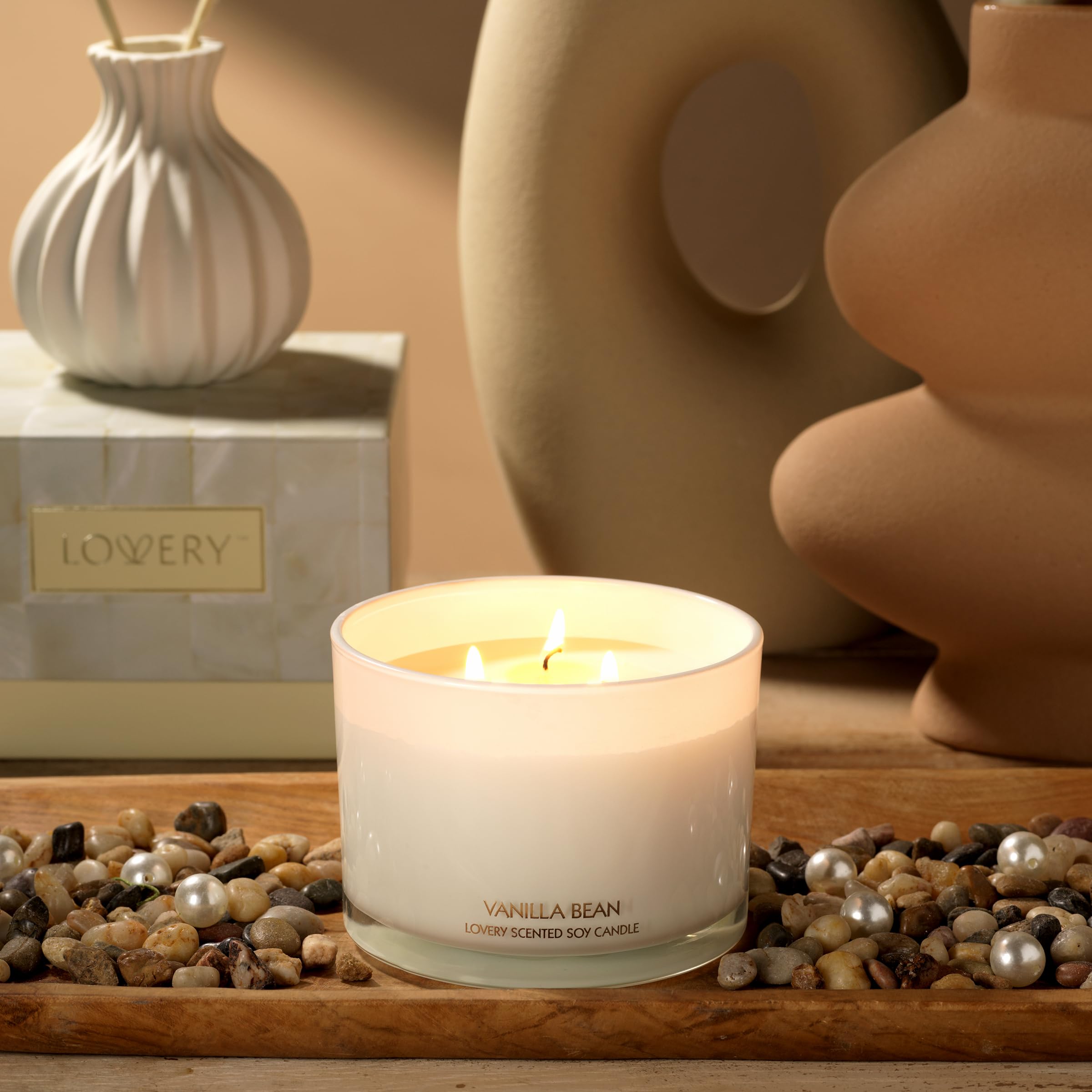 Vanilla Scented Soy Candle Gift Set - 3 Wick Large Jar Candle (50 Hour Burn Time) | Birthday Gifts for Women, Mothers Day Present, Stress Relief & Aromatherapy | Perfect for Home Decor, Relaxation, Spa Nights & Romantic Ambiance