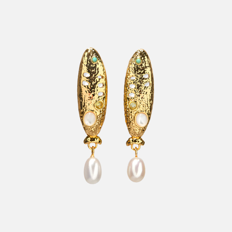 Exquisite Sardinia Pearl Earrings for Women - 18K Gold Plated Elegant Studs | Perfect for Weddings, Parties & Special Occasions