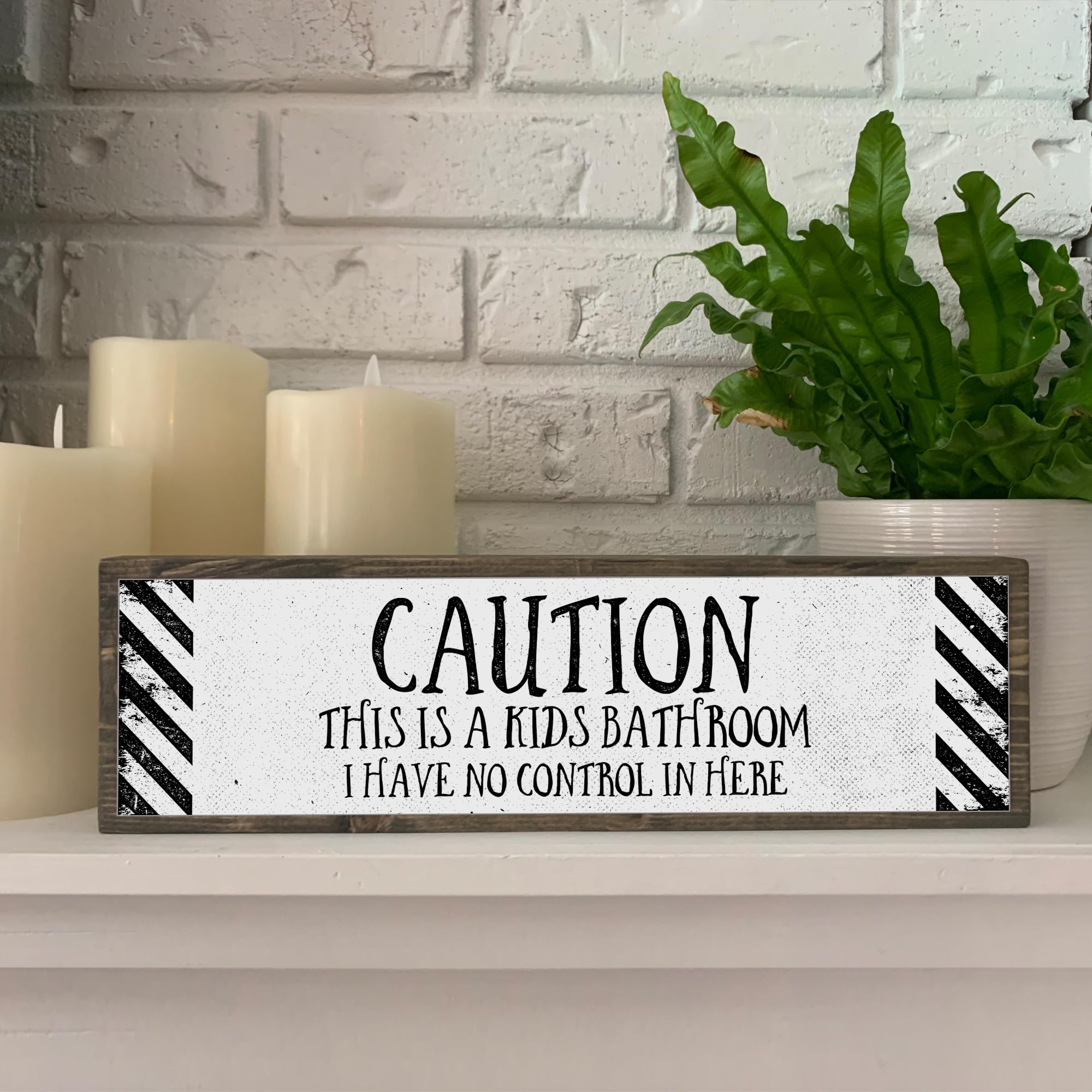 Kids Bathroom Wooden Sign with Metal Hanger - Farmhouse Style Restroom Decor - Funny Bathroom Wall Art for Nursery, Daycare or Family Home