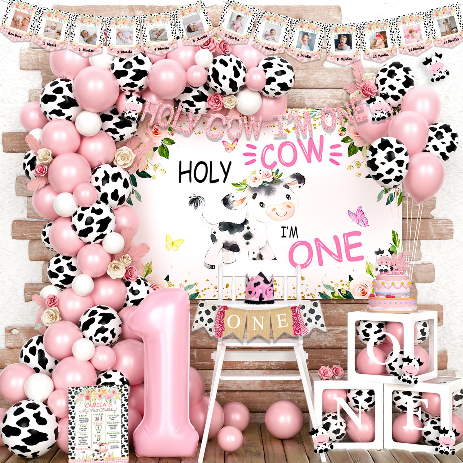 1st Birthday Decorations for Girls - Holy Cow I'm One Cow Print Party Supplies | First Birthday Party Decorations for One Year Old Girls | Perfect for Cow-Themed Birthday Parties, Baby Showers & Milestone Celebrations