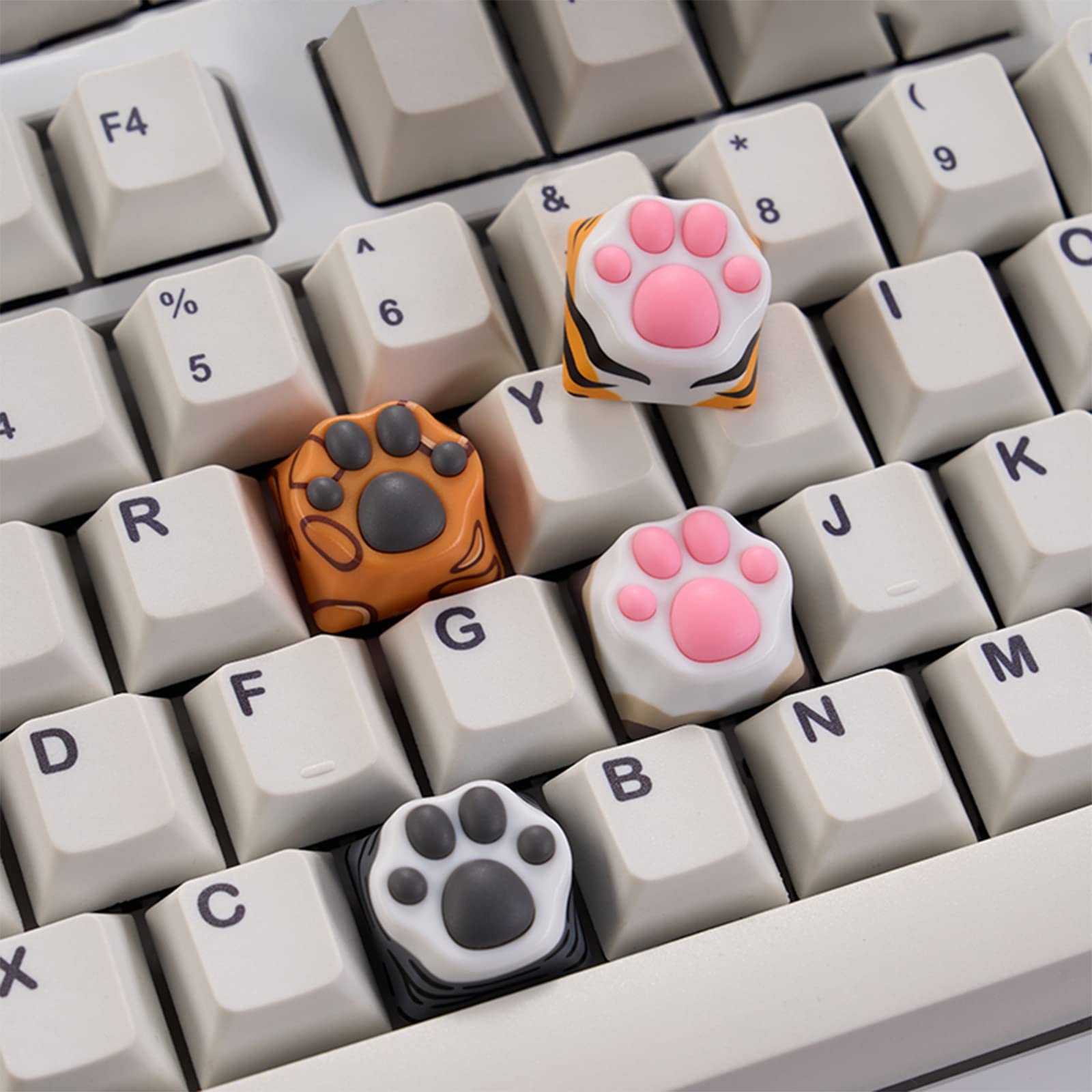 SYA ZOMOPLUS Cute Cat-Claws Keycaps - 3D Novelty Squishy-Paws Keycaps for Cherry MX Switches (4 Keys) | OEM Profile Custom Mechanical Keyboard Keycaps for Gaming & Typing | Perfect for Cat Lovers & Keyboard Enthusiasts