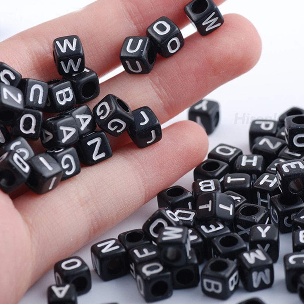 ToBeIT 1000pcs 6mm Black Acrylic Alphabet Letter A-Z Cube Beads for Jewelry Making - DIY Bracelets, Necklaces, Keychains | Perfect for Crafting, Gifts & Personalized Jewelry Designs