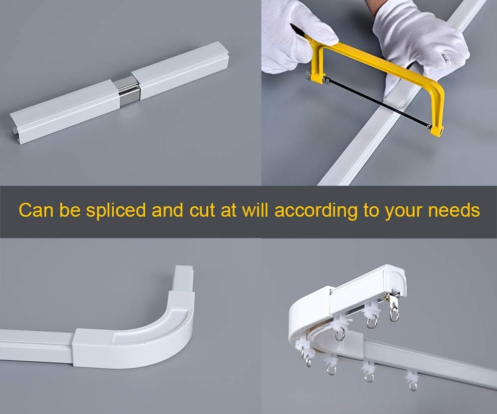Ceiling Mount Curtain Track System - 12 to 18 ft Room Divider with Hooks, Corner Connectors & Brackets (Set of 2, White) - Perfect for Home Office, Studio Apartments and Room Partitioning