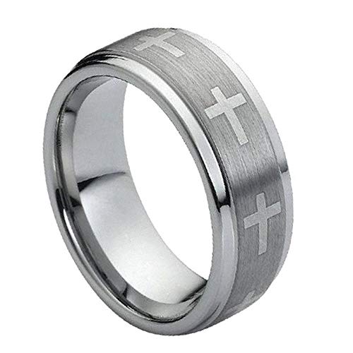 Personalized Tungsten Wedding Rings for Couples - Laser Engraved Cross Design for Men & Women - Perfect Anniversary Gift