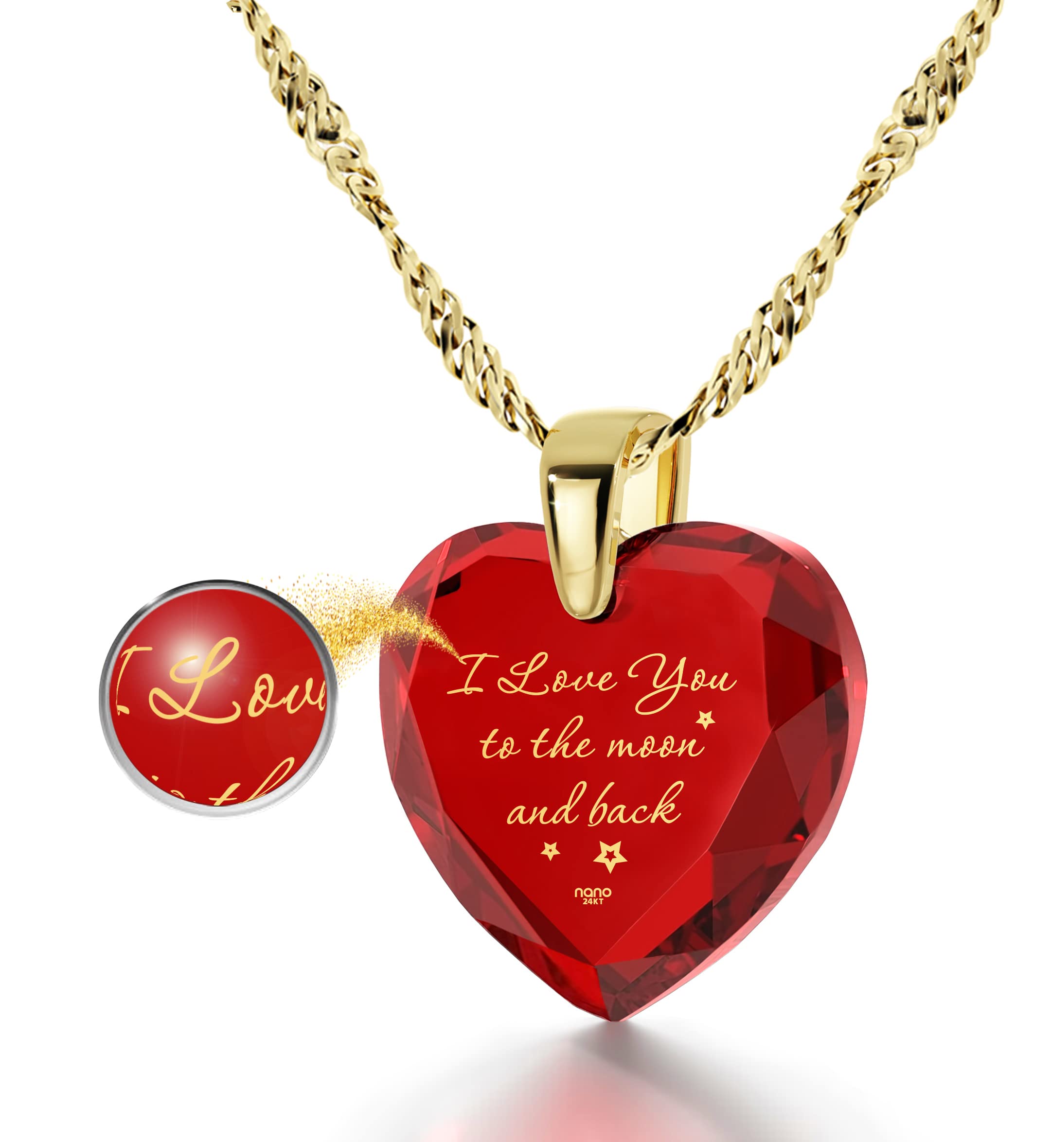 18K Gold Plated Heart Necklace - 'I Love You to The Moon and Back' Engraved Pendant with CZ Stones | Romantic Birthday Gift for Her | Perfect for Anniversaries, Valentine's Day & Special Occasions